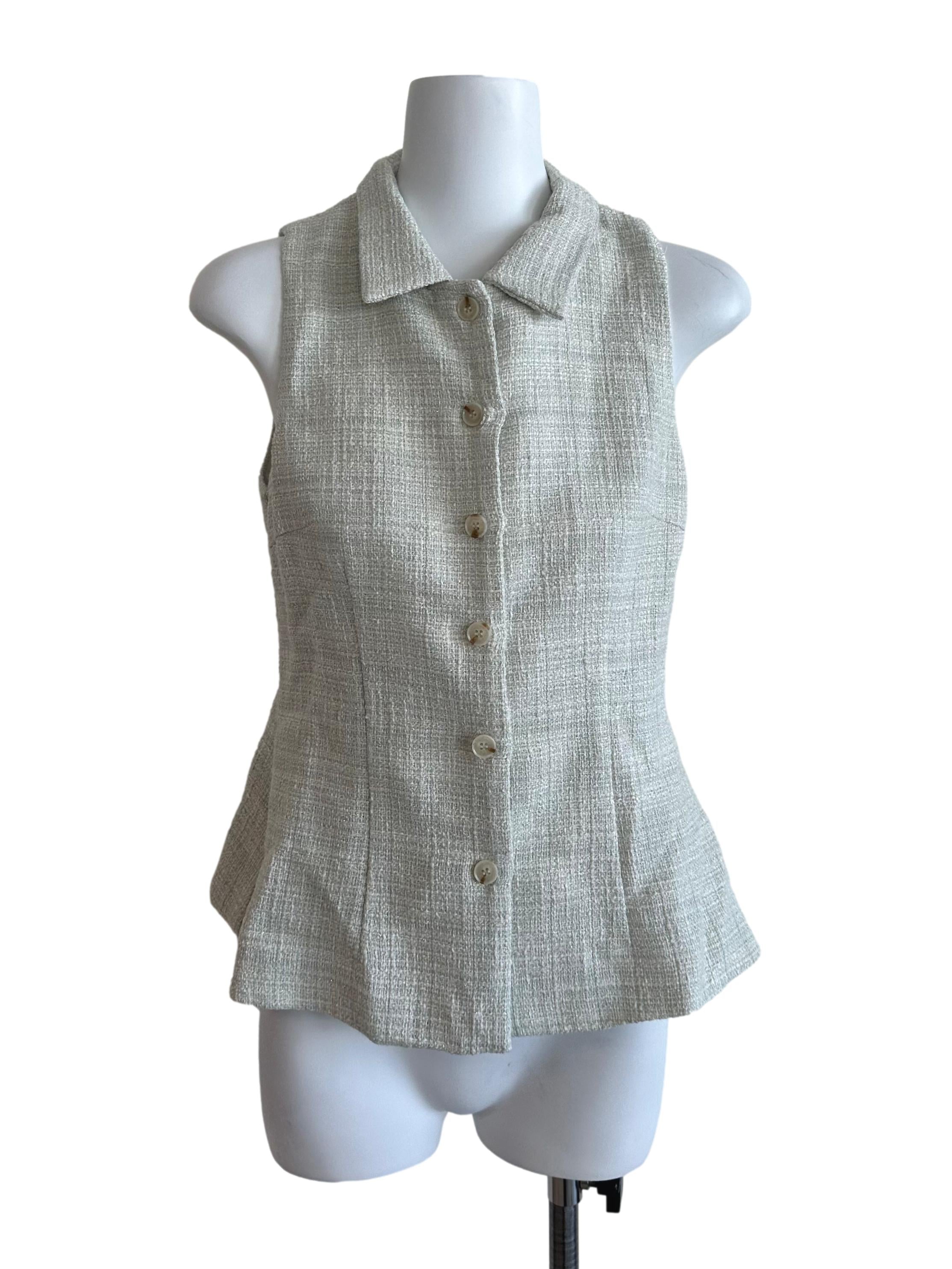 Light Green Belted Tweed Collared Top OSN