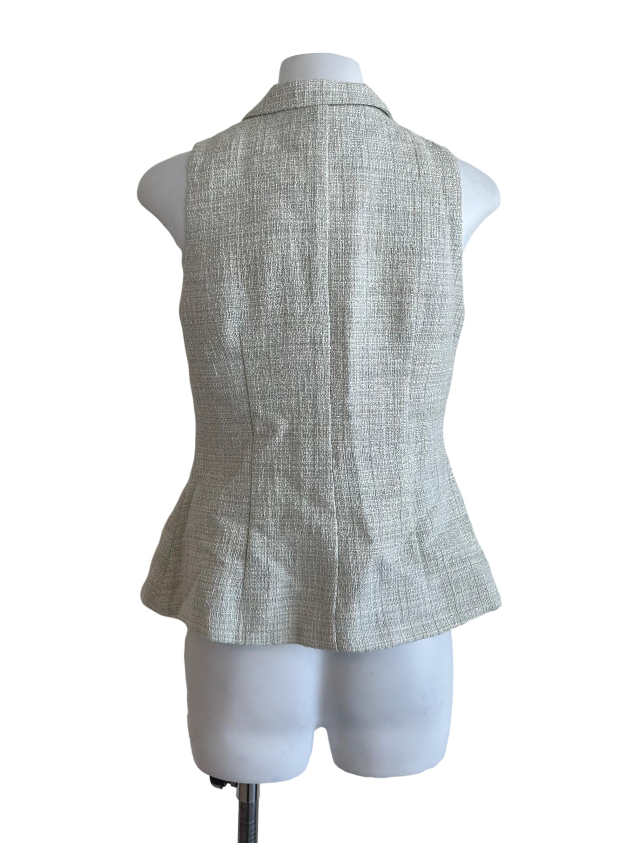 Light Green Belted Tweed Collared Top OSN