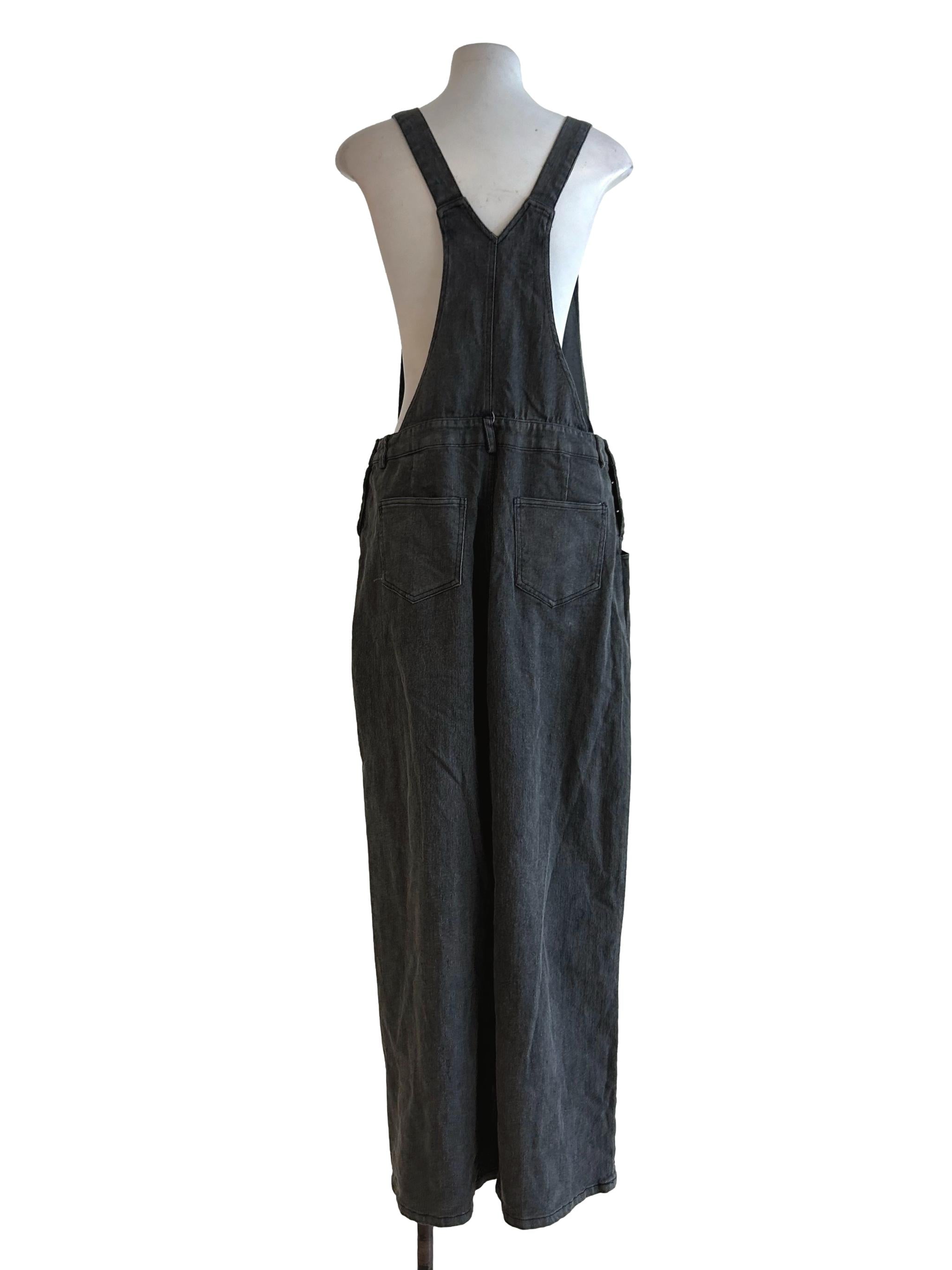 Washed Black Denim Overalls