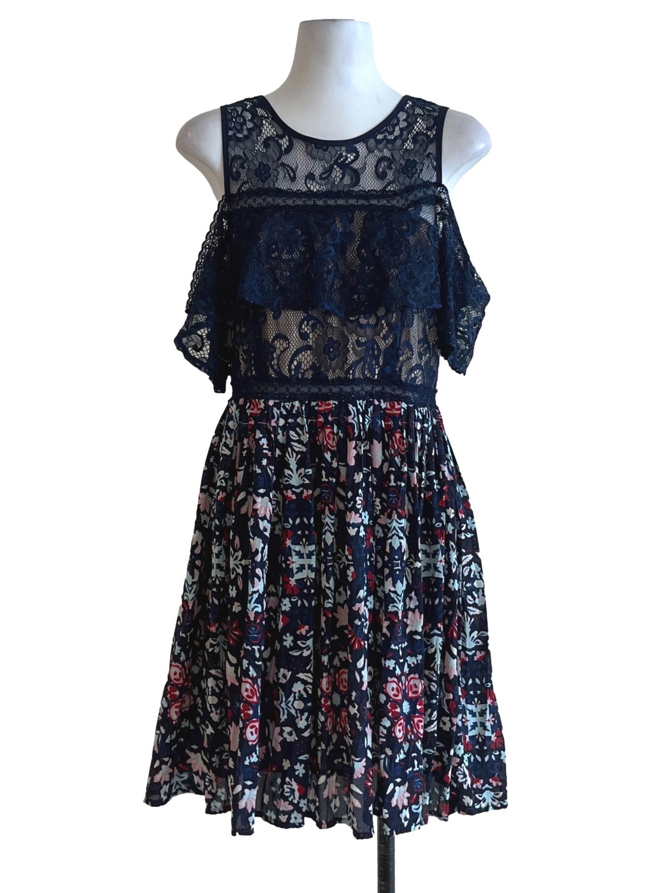 Navy Blue Lace A-Line Dress