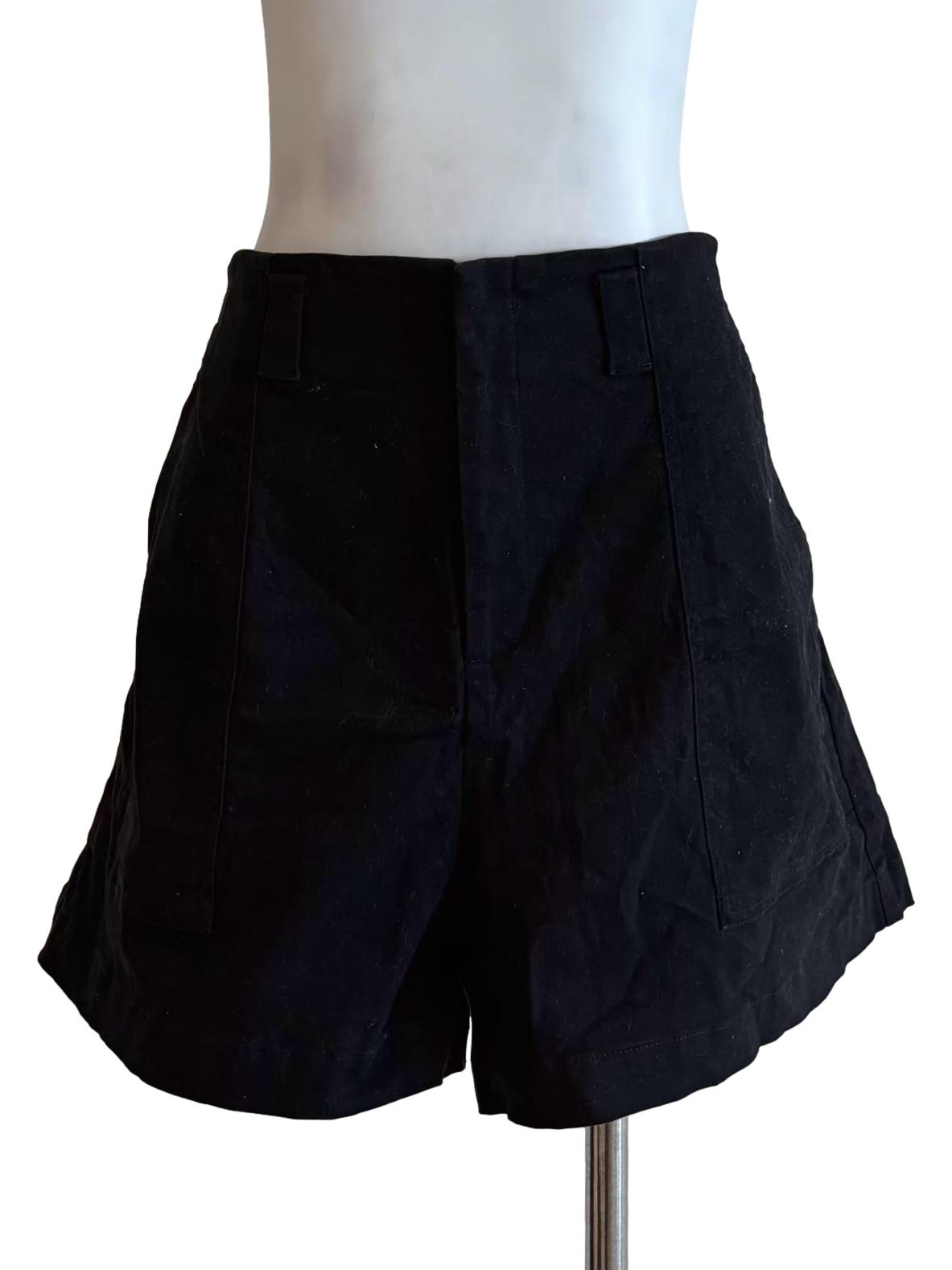 Jet Black Cotton Wide Shorts