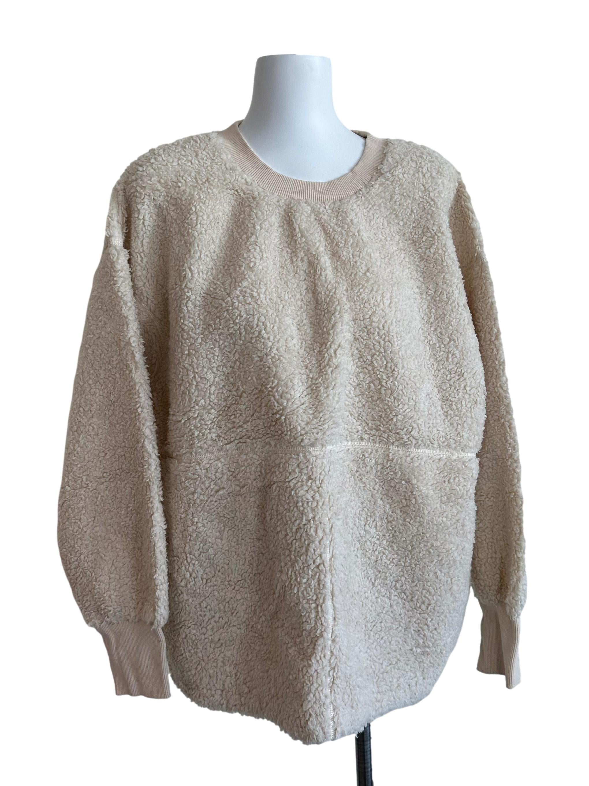Cream Beige Round Neck Wool Top