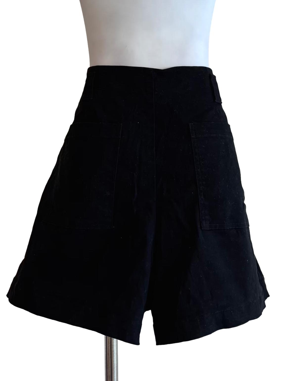 Jet Black Cotton Wide Shorts