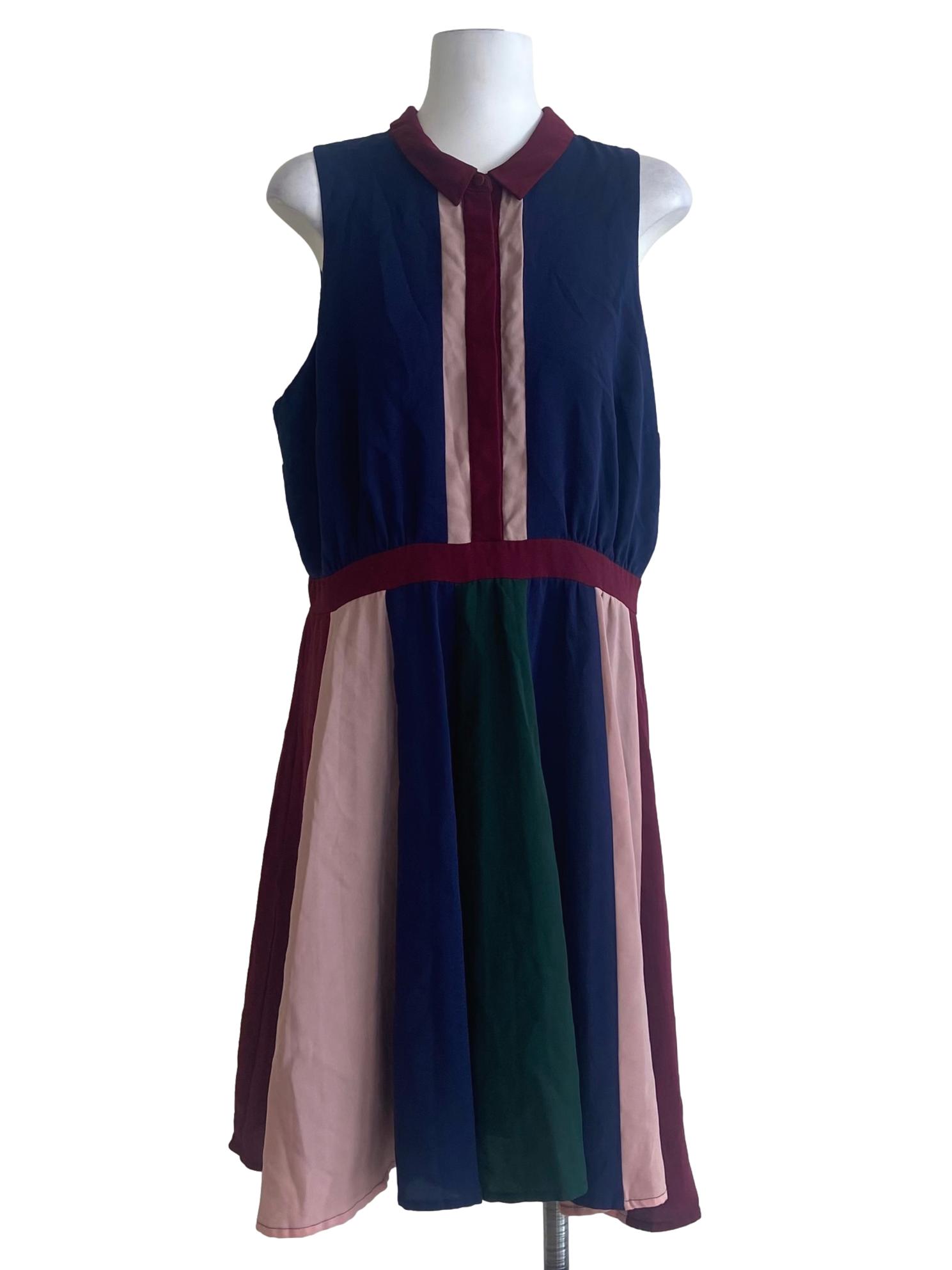 Navy Blue & Multicolor Apron Dress