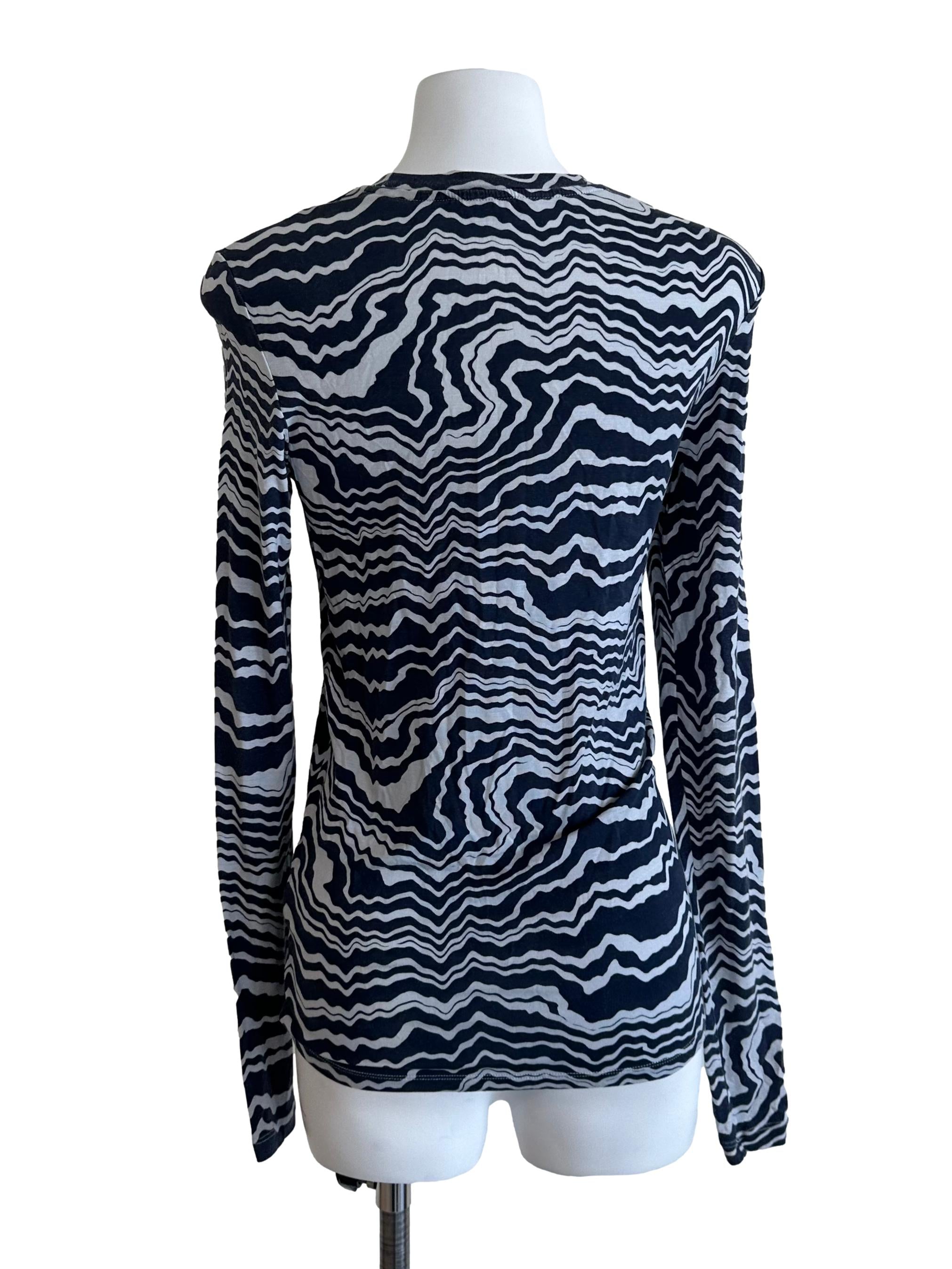 Blue Grey Pattern Round Neck Top
