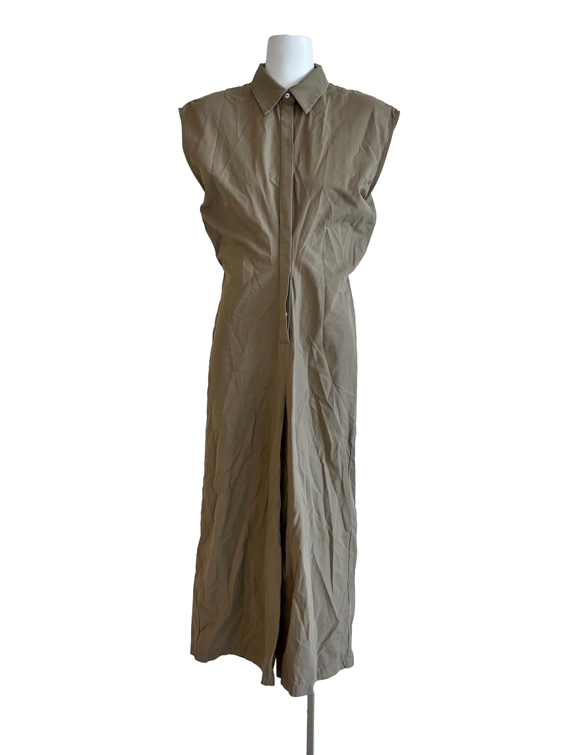 Sage Green Plain Button Sleeveless Jumpsuit