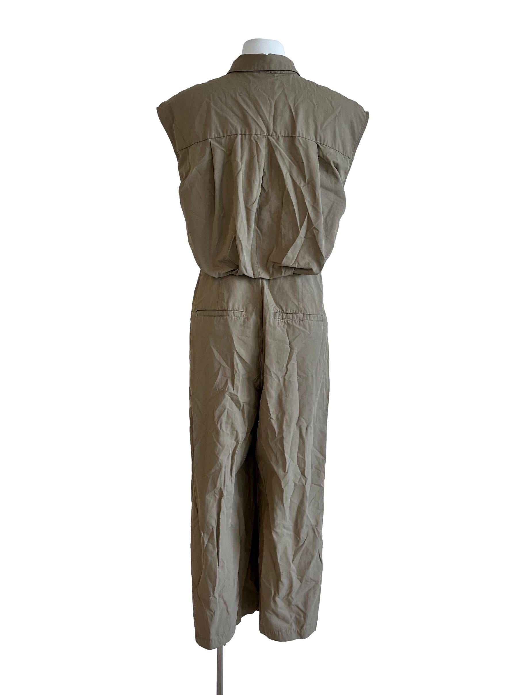 Sage Green Plain Button Sleeveless Jumpsuit