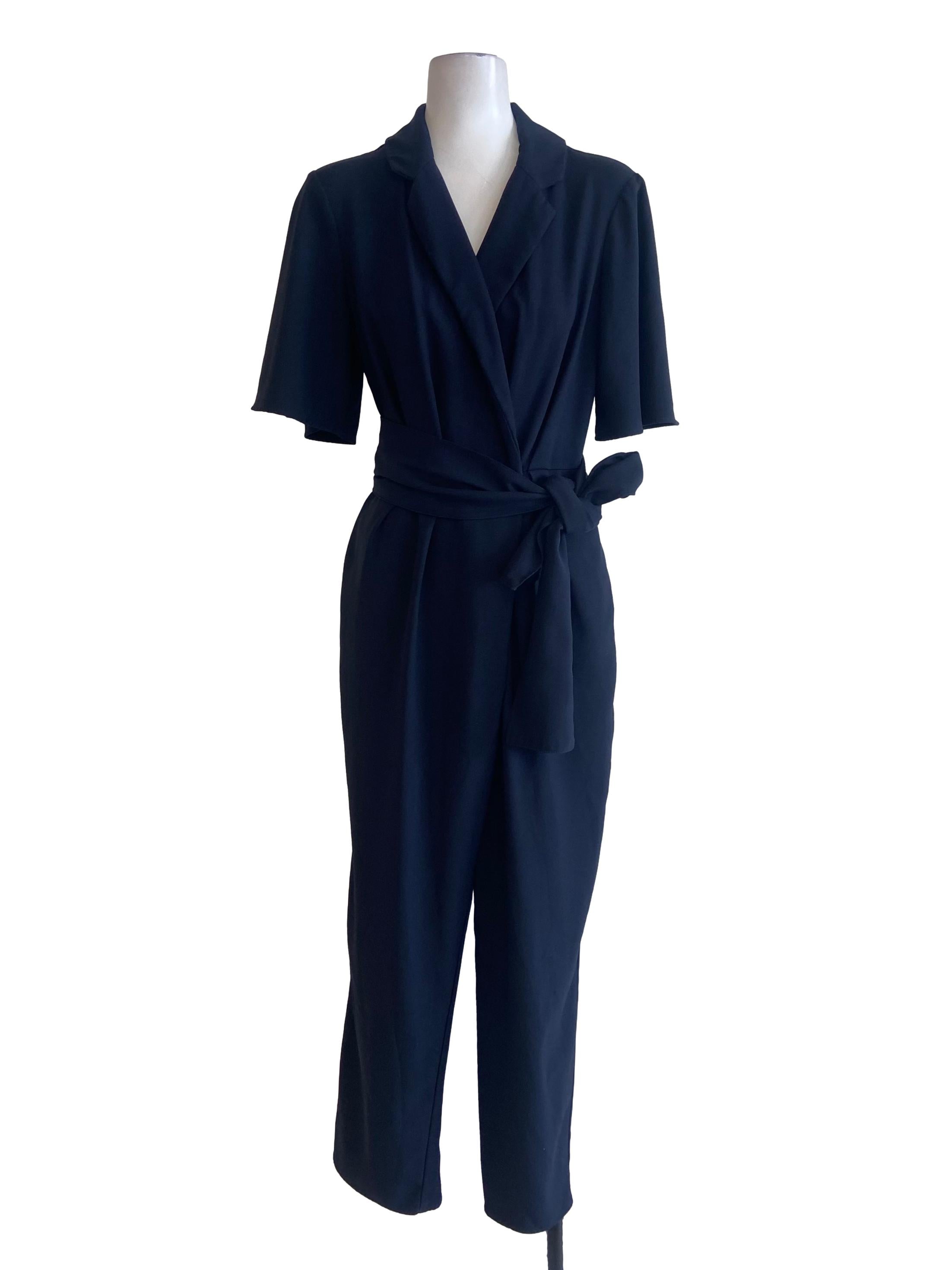 Navy Blue V Neck Long Jumpsuits