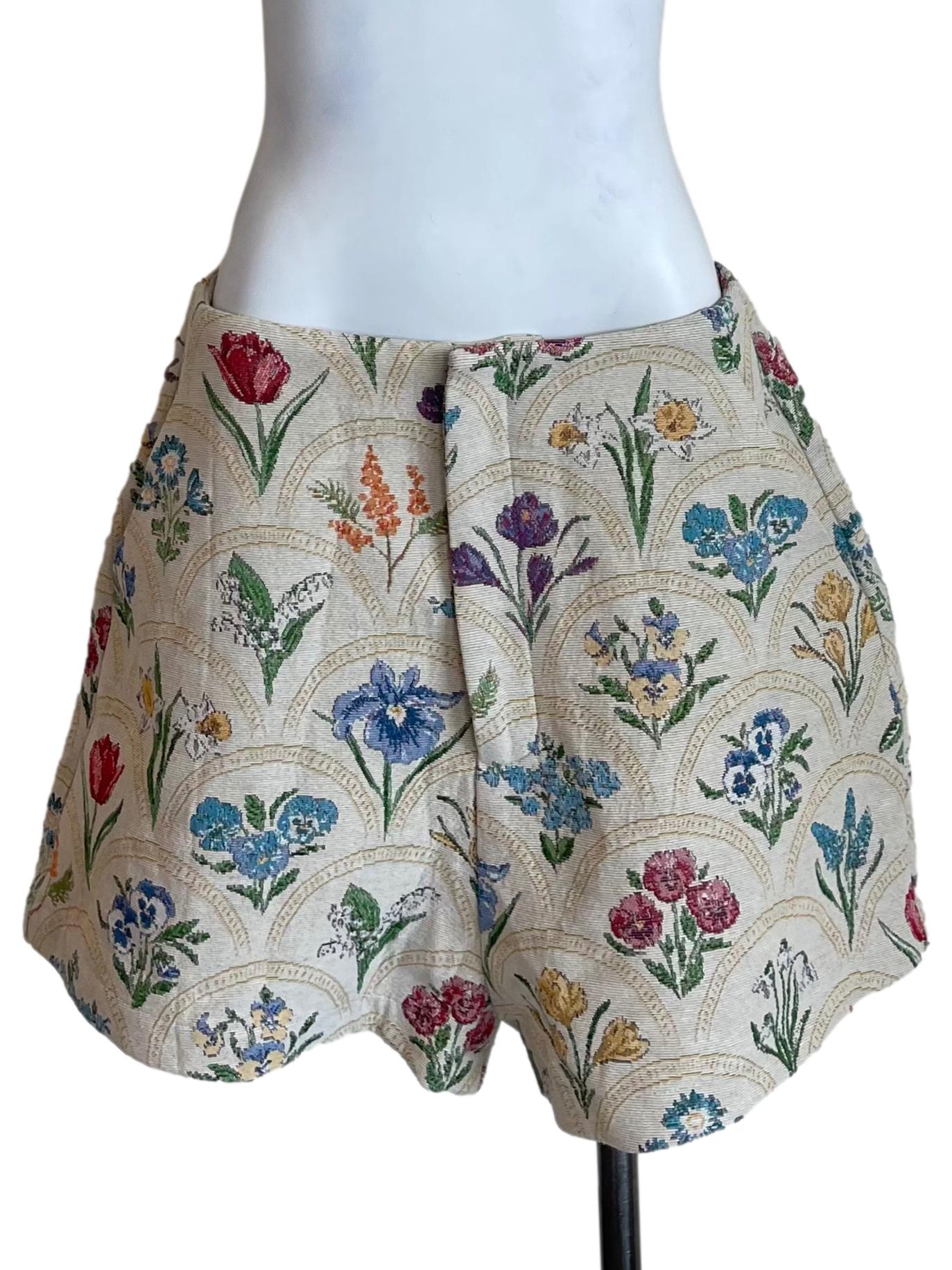 Beige Multi Colour Flower Print Shorts