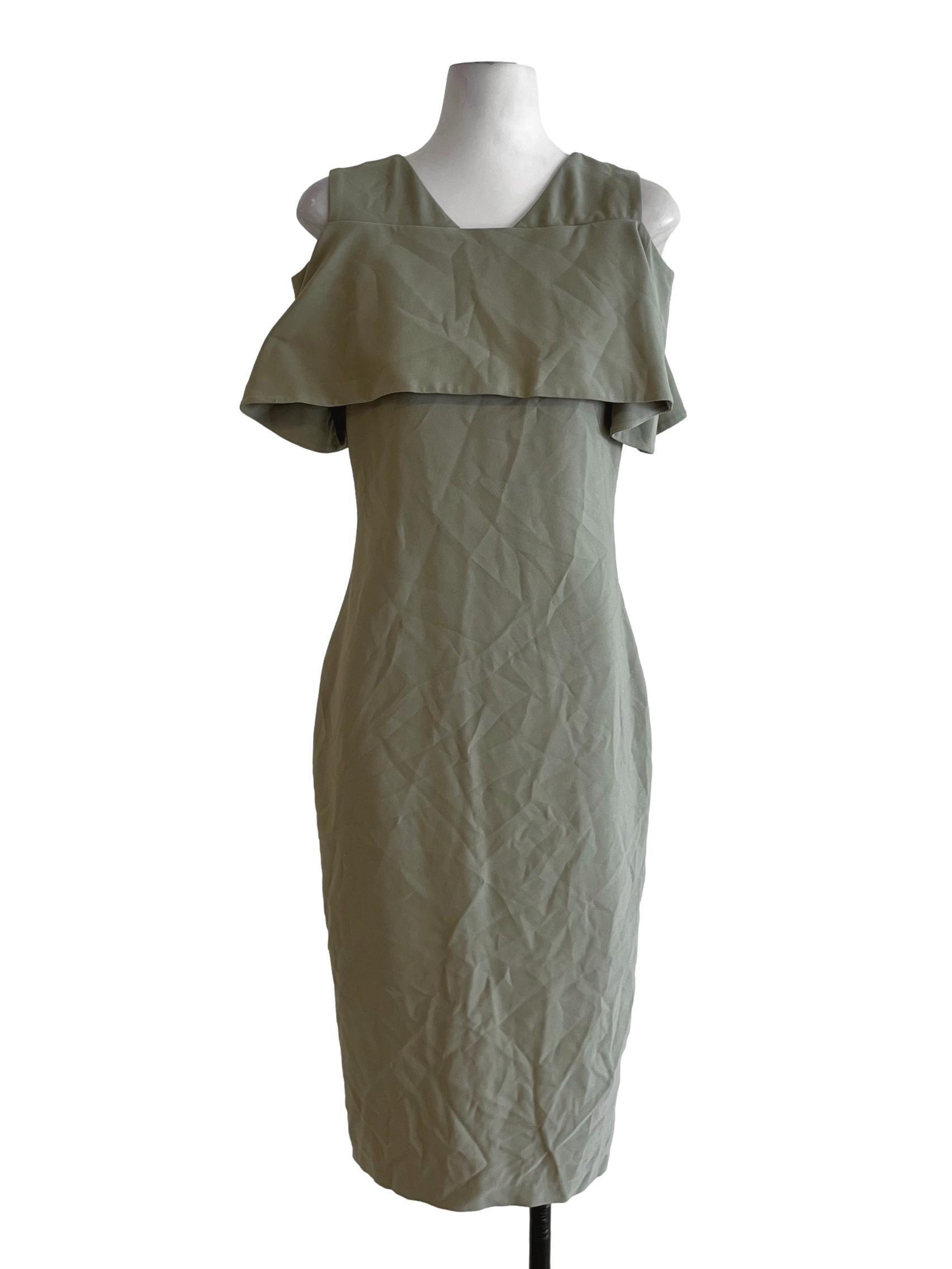 Olive Green Plain Sheath Dress