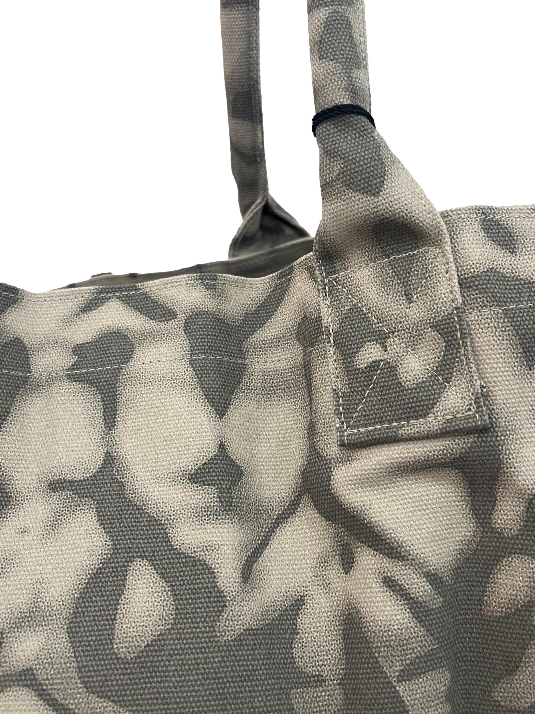 Grey Print Large Tote Bag