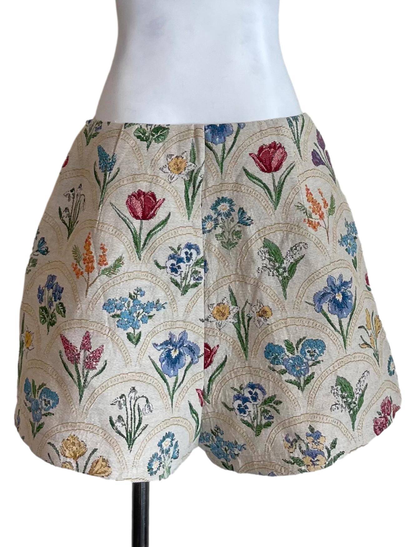 Beige Multi Colour Flower Print Shorts