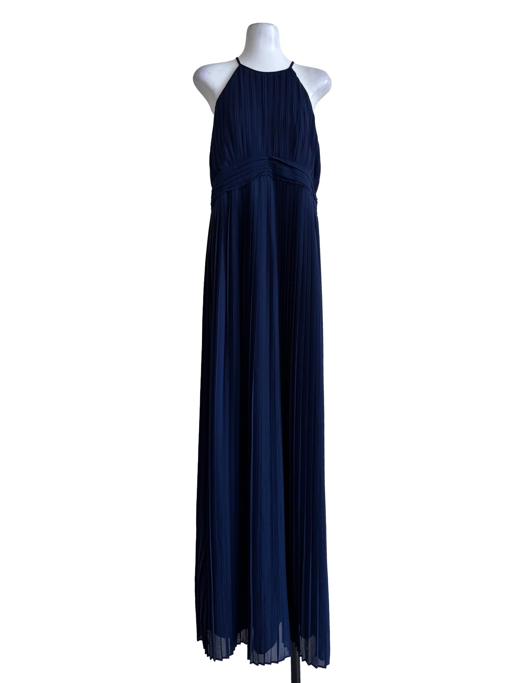 Navy Blue Pleated Slip Dress