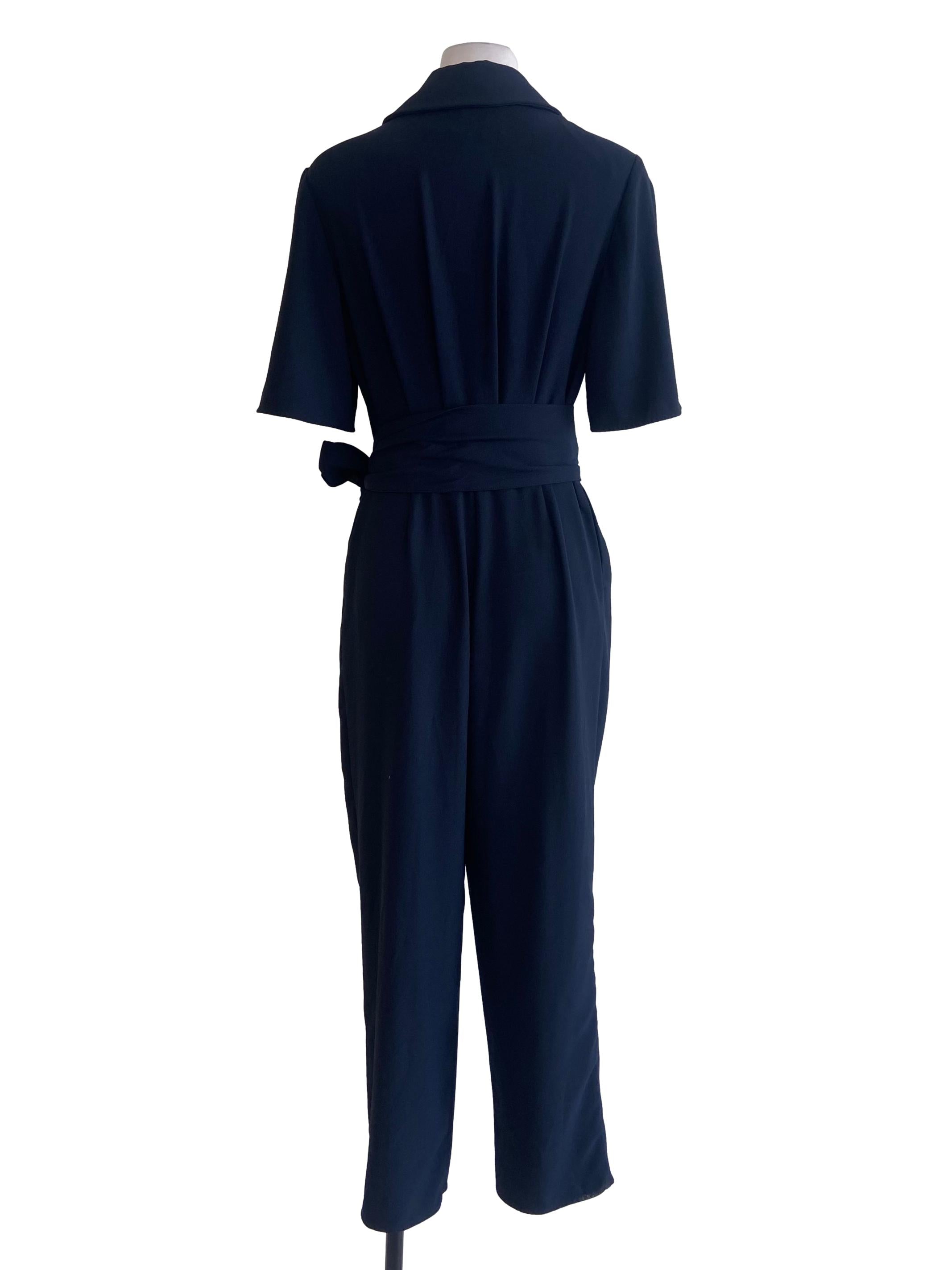 Navy Blue V Neck Long Jumpsuits