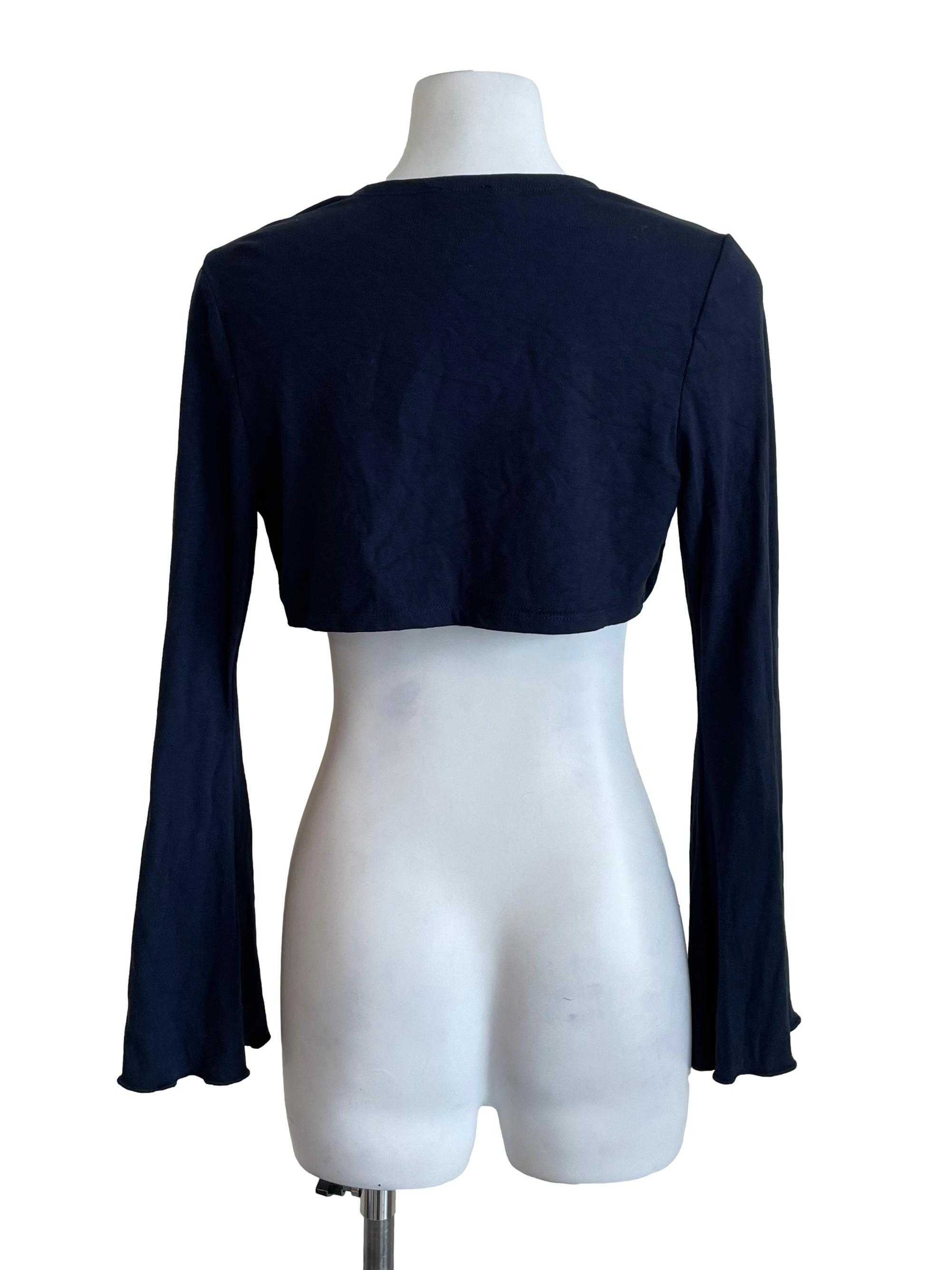 Navy Blue Bell Sleeves Shrug Cardigan