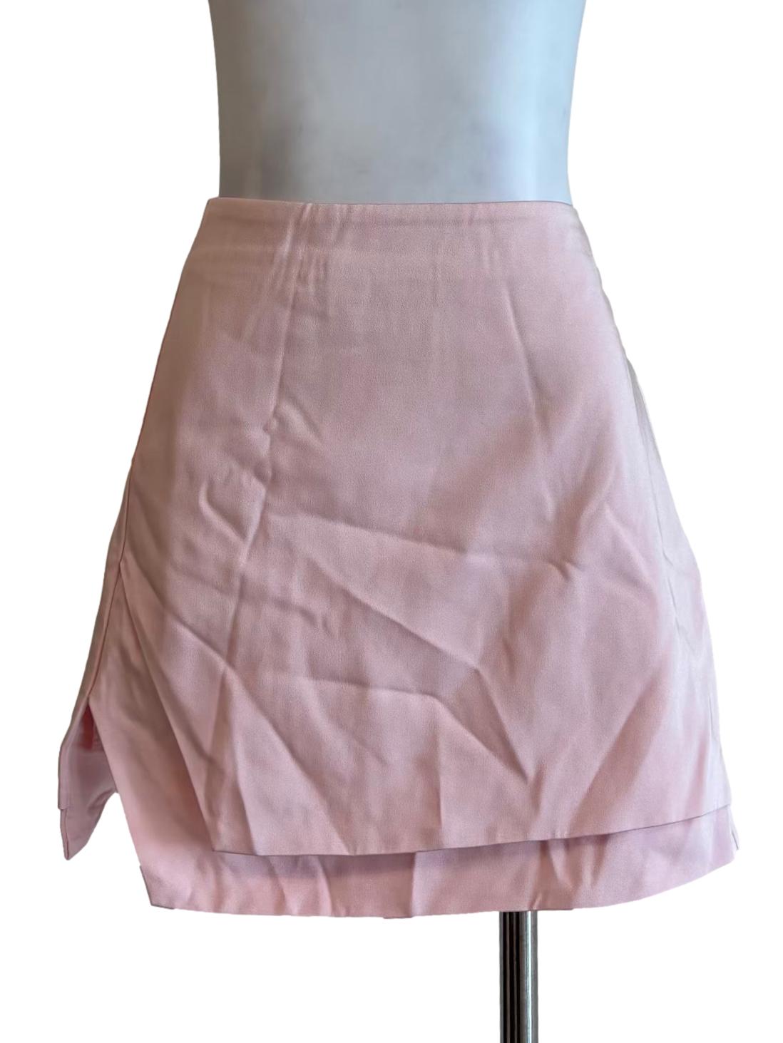 Baby Pink Satin Mini Skirt