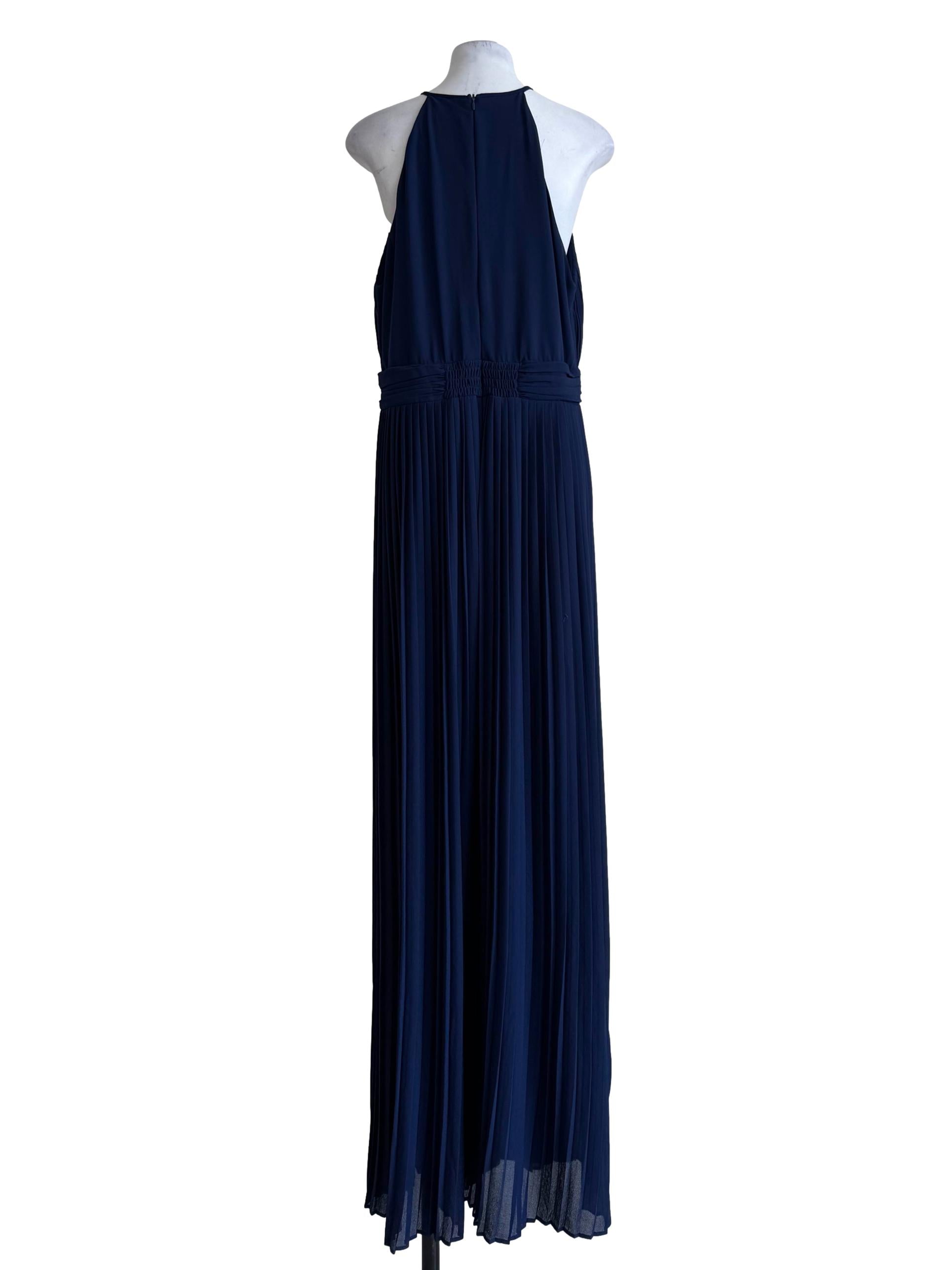 Navy Blue Pleated Slip Dress