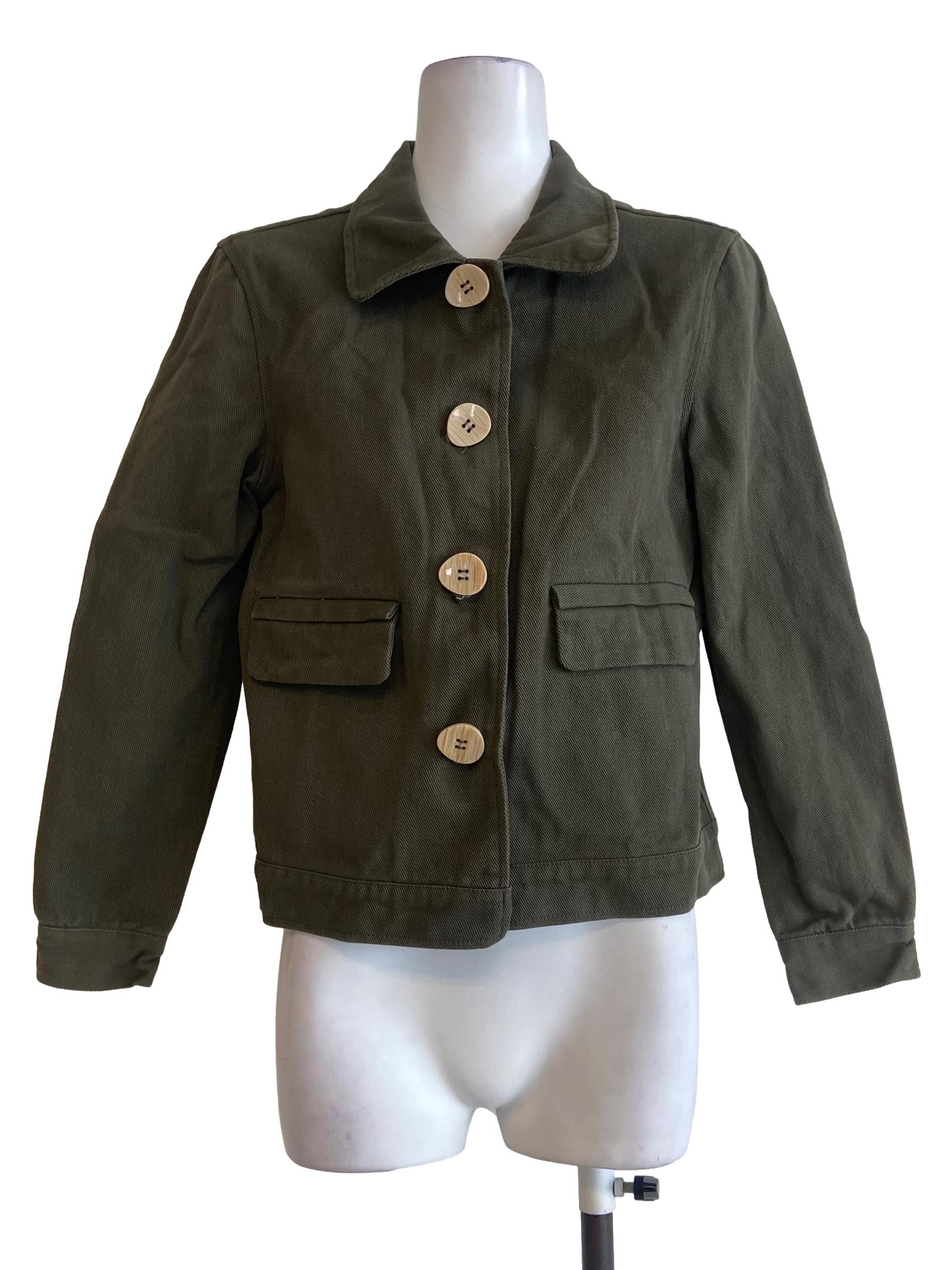 Crocodile Green Herringbone Button Down Jacket