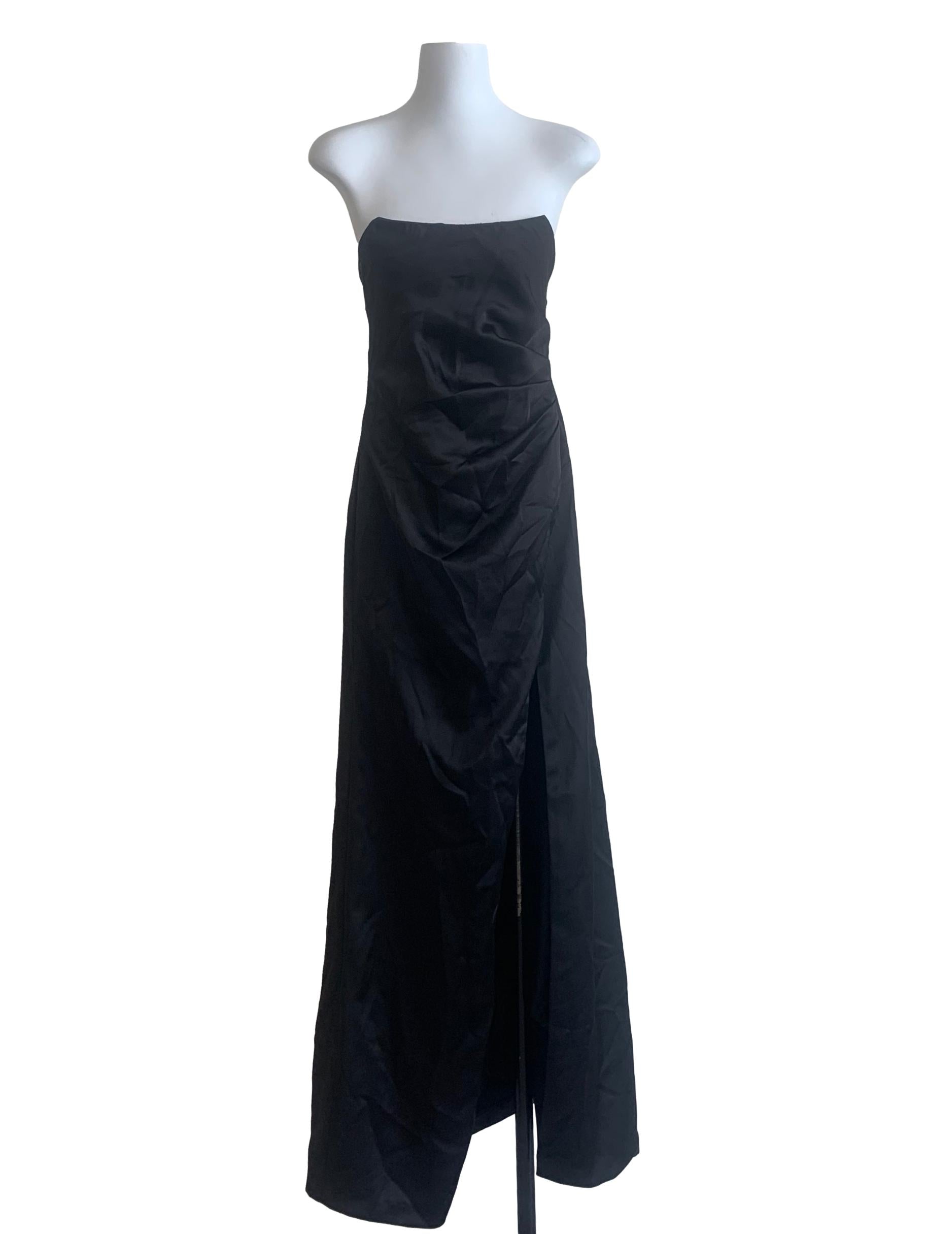 Black Strapless High Slit Dress