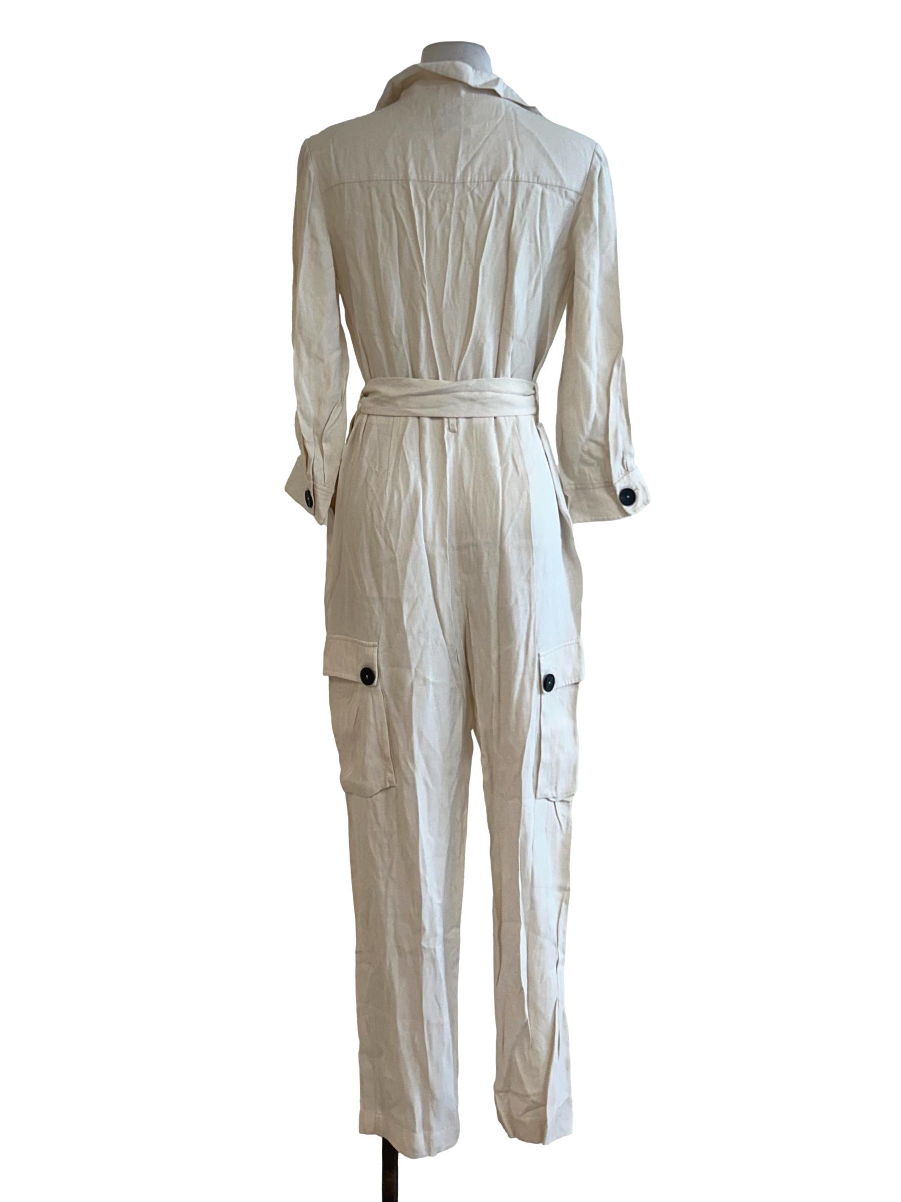 Cream V Neck Jumpsuits