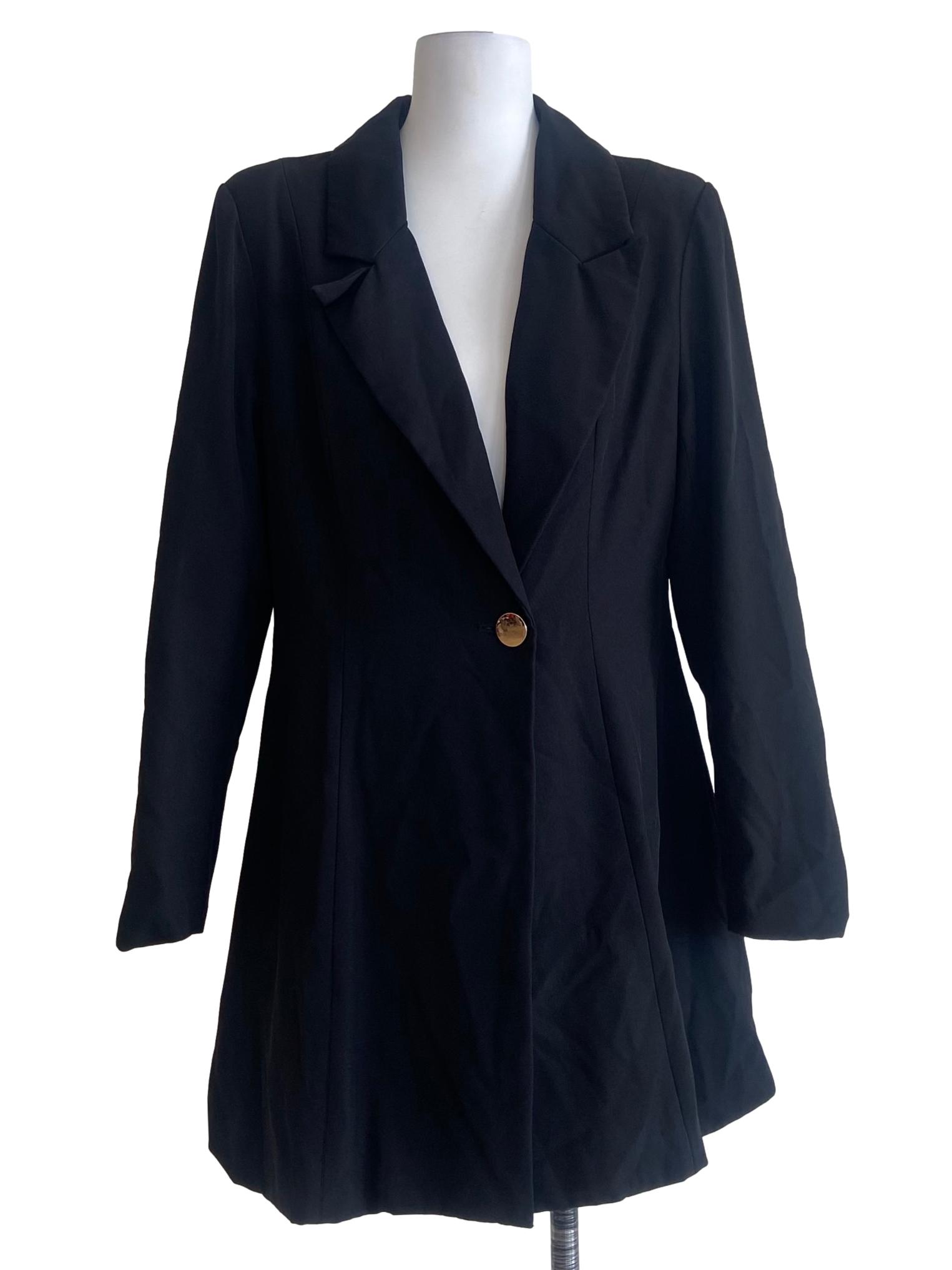 Black Single Button Twill Mini Dress