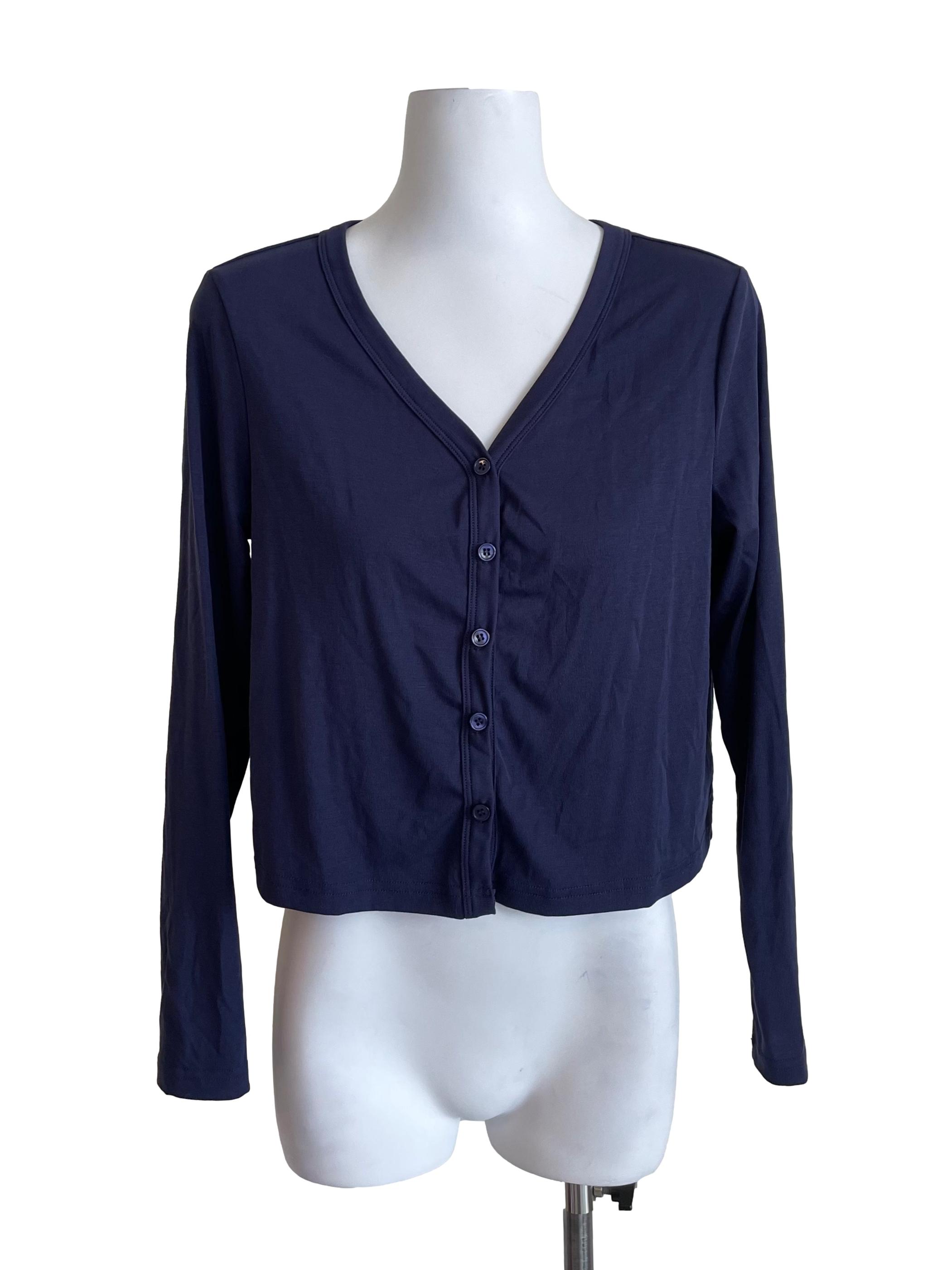 Navy V Neck Cropped Cardigan