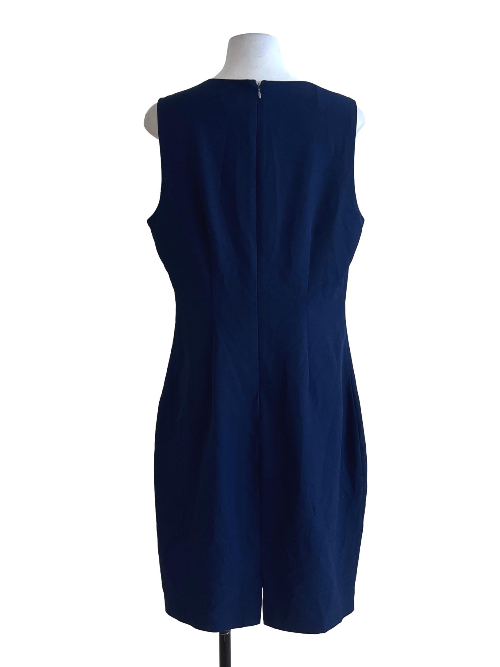 Navy Blue Jewel Neckline Sheath Dress