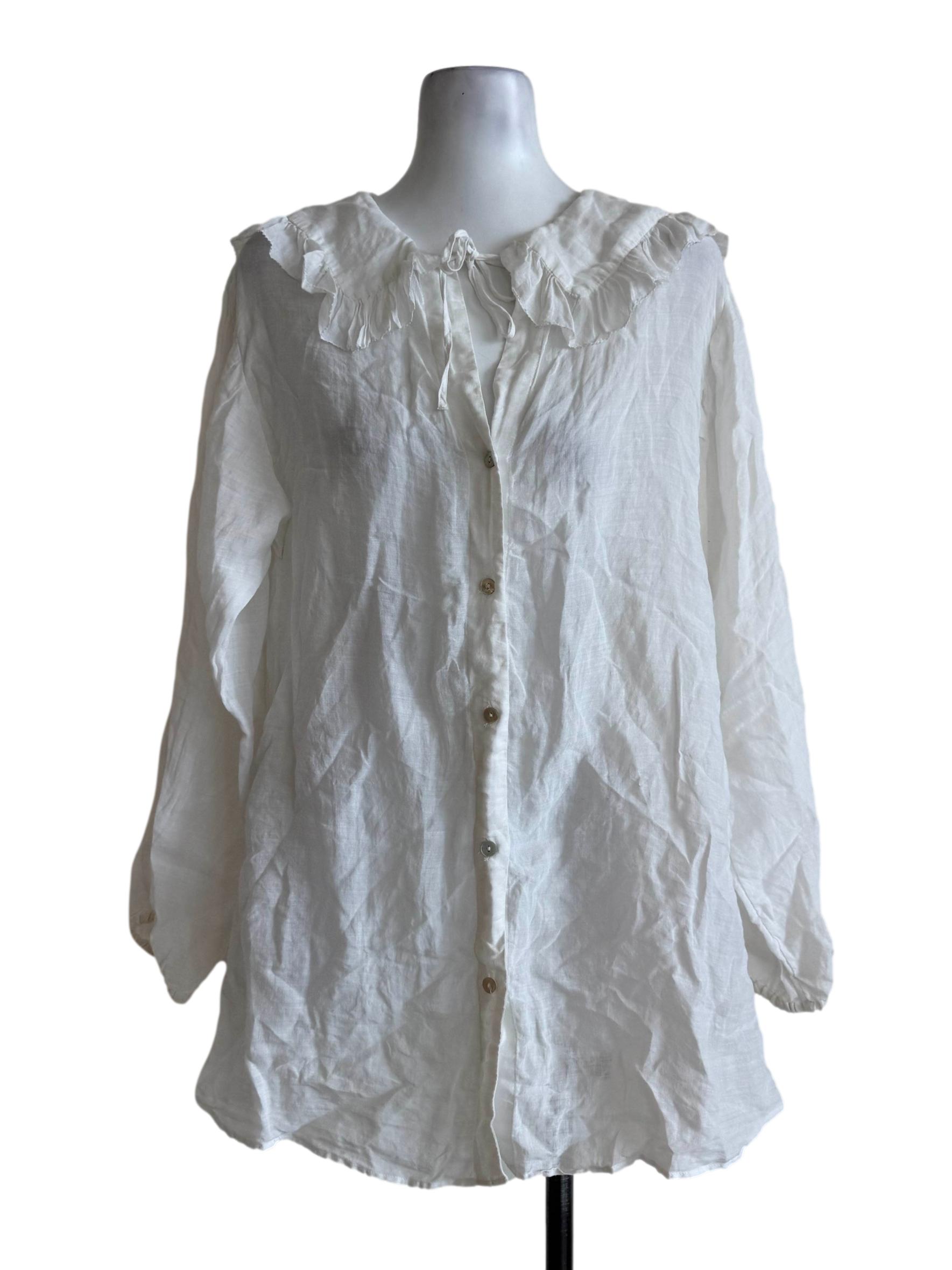 Cotton White Bib Neck Blouse