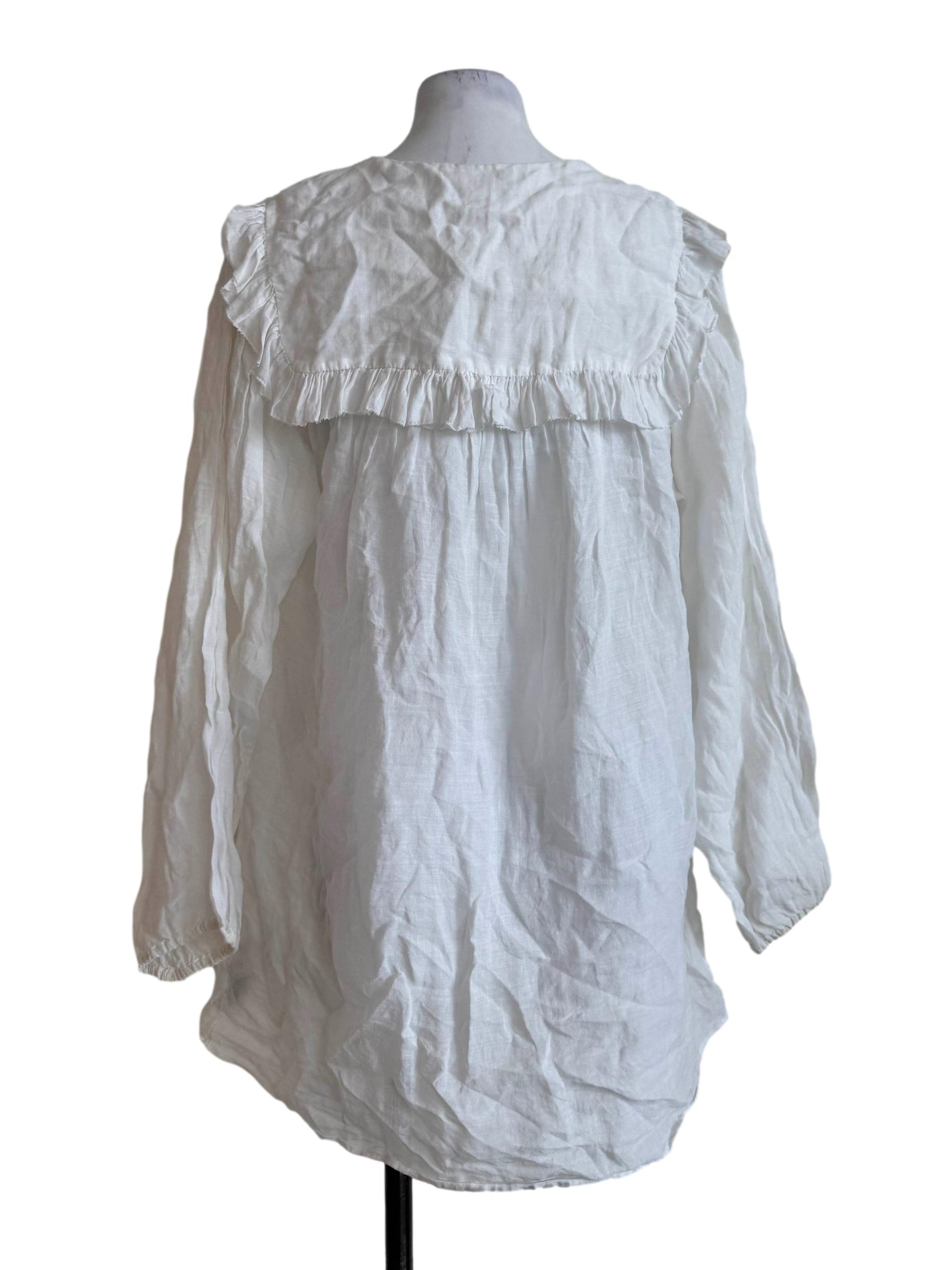 Cotton White Bib Neck Blouse