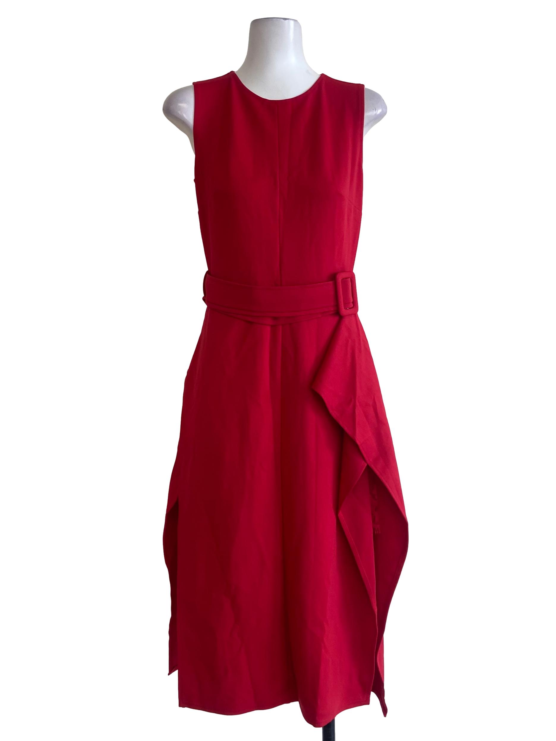 Rose Red Sleeveless Lace Slit Dress