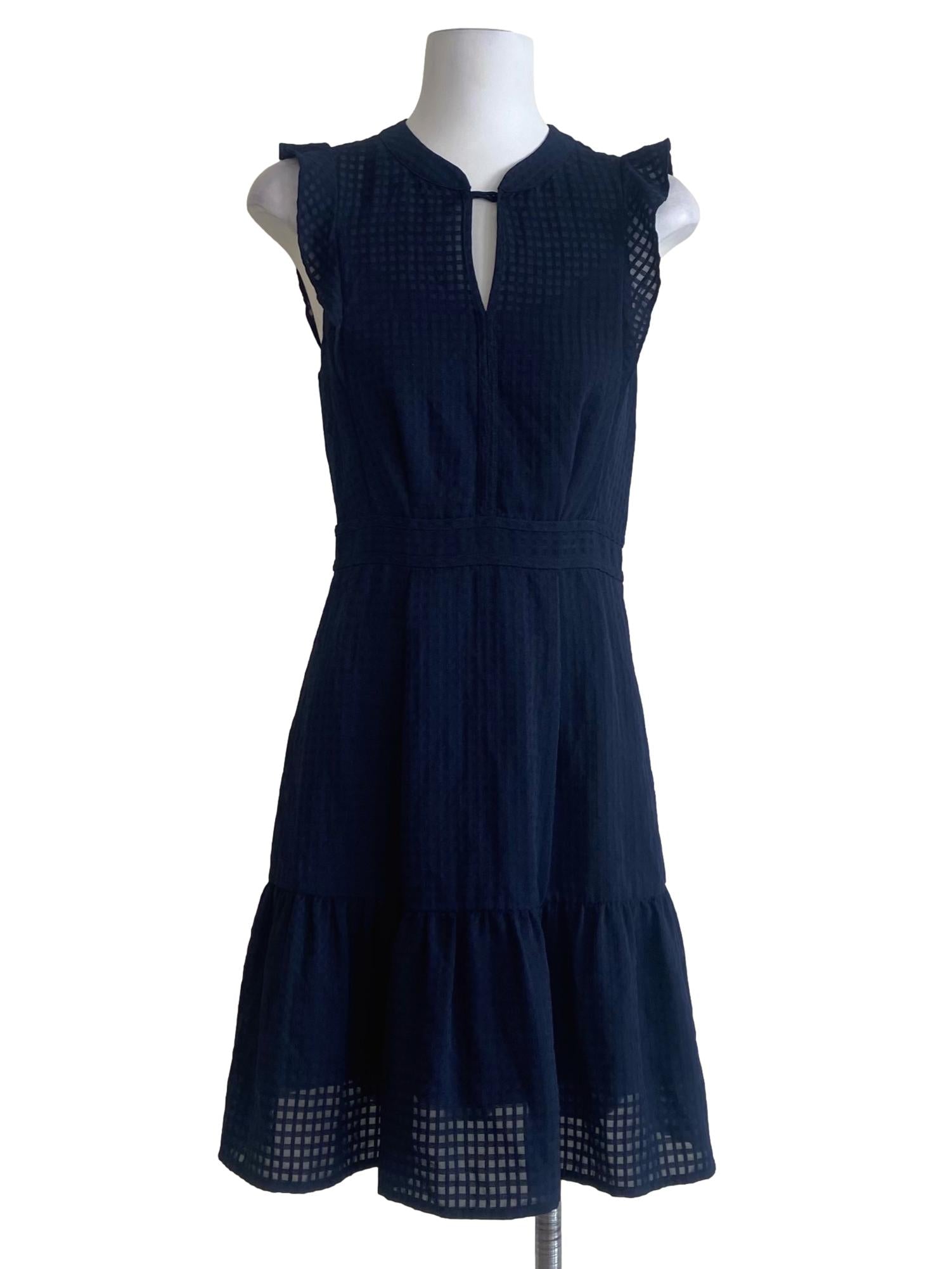 Navy Blue & Plaid Drop Waist  Dress