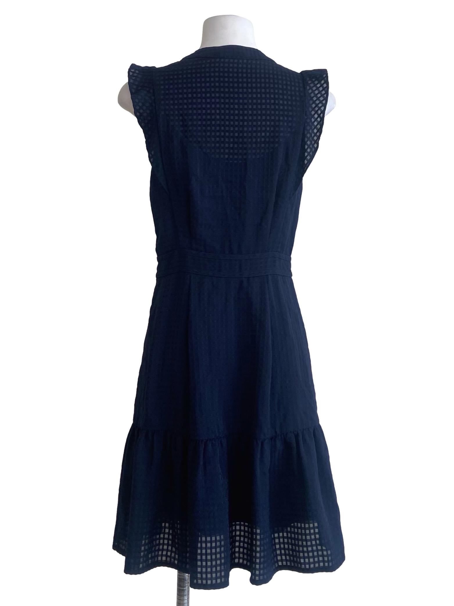 Navy Blue & Plaid Drop Waist  Dress