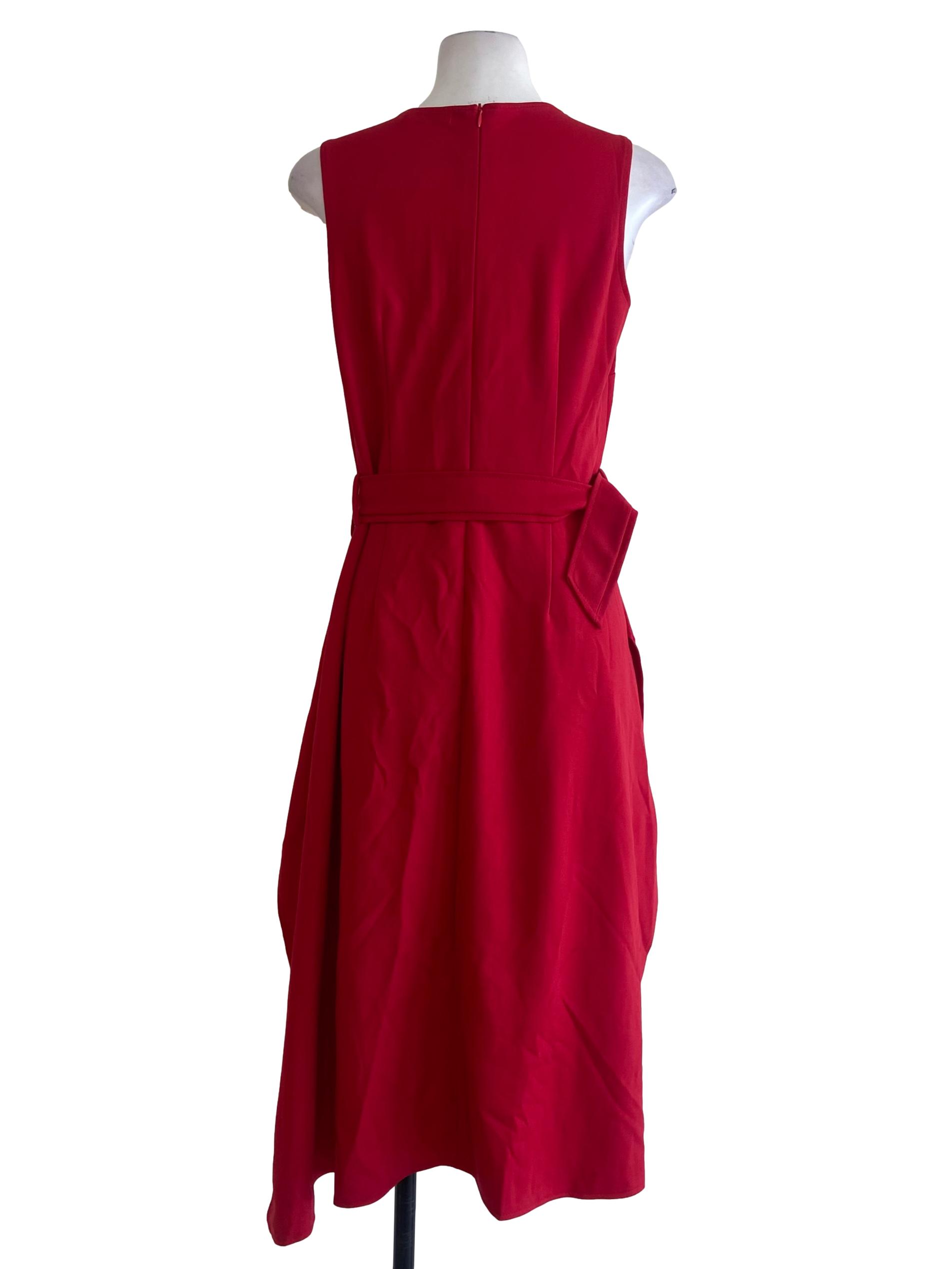 Rose Red Sleeveless Lace Slit Dress
