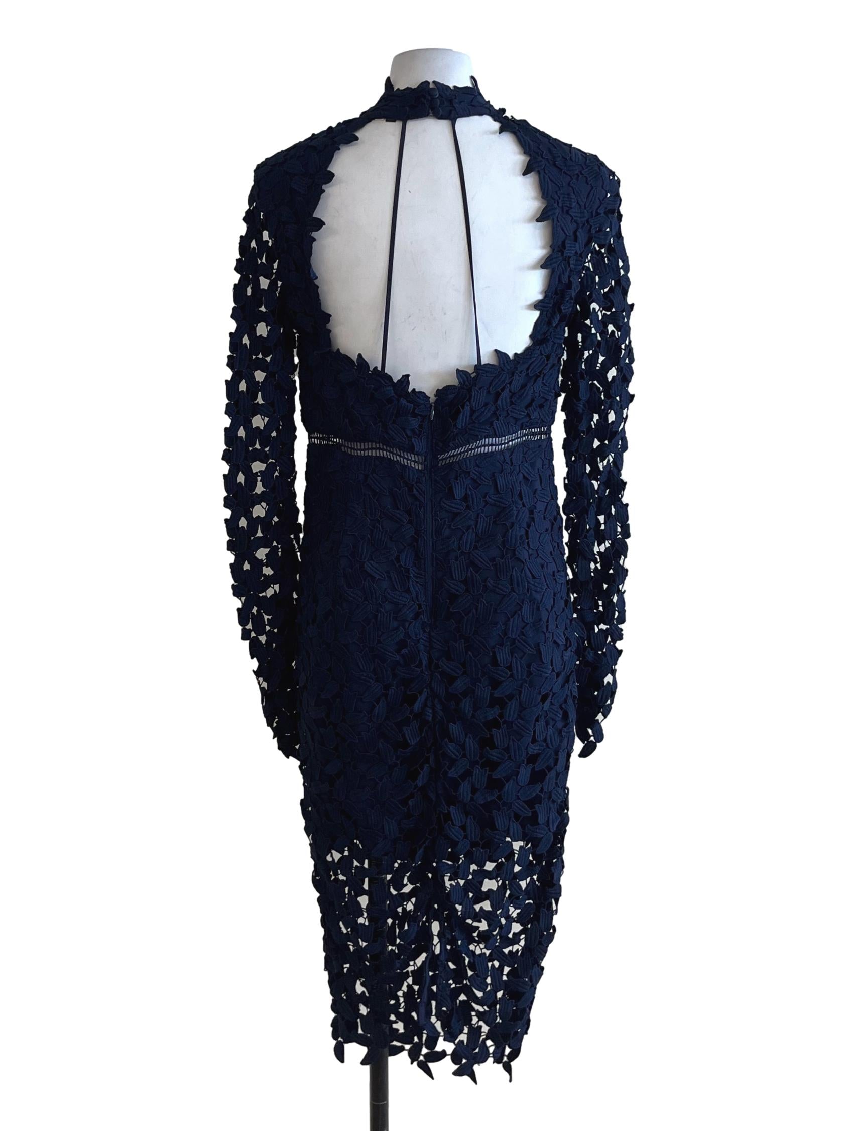 Navy Blue Lace Empire Dress
