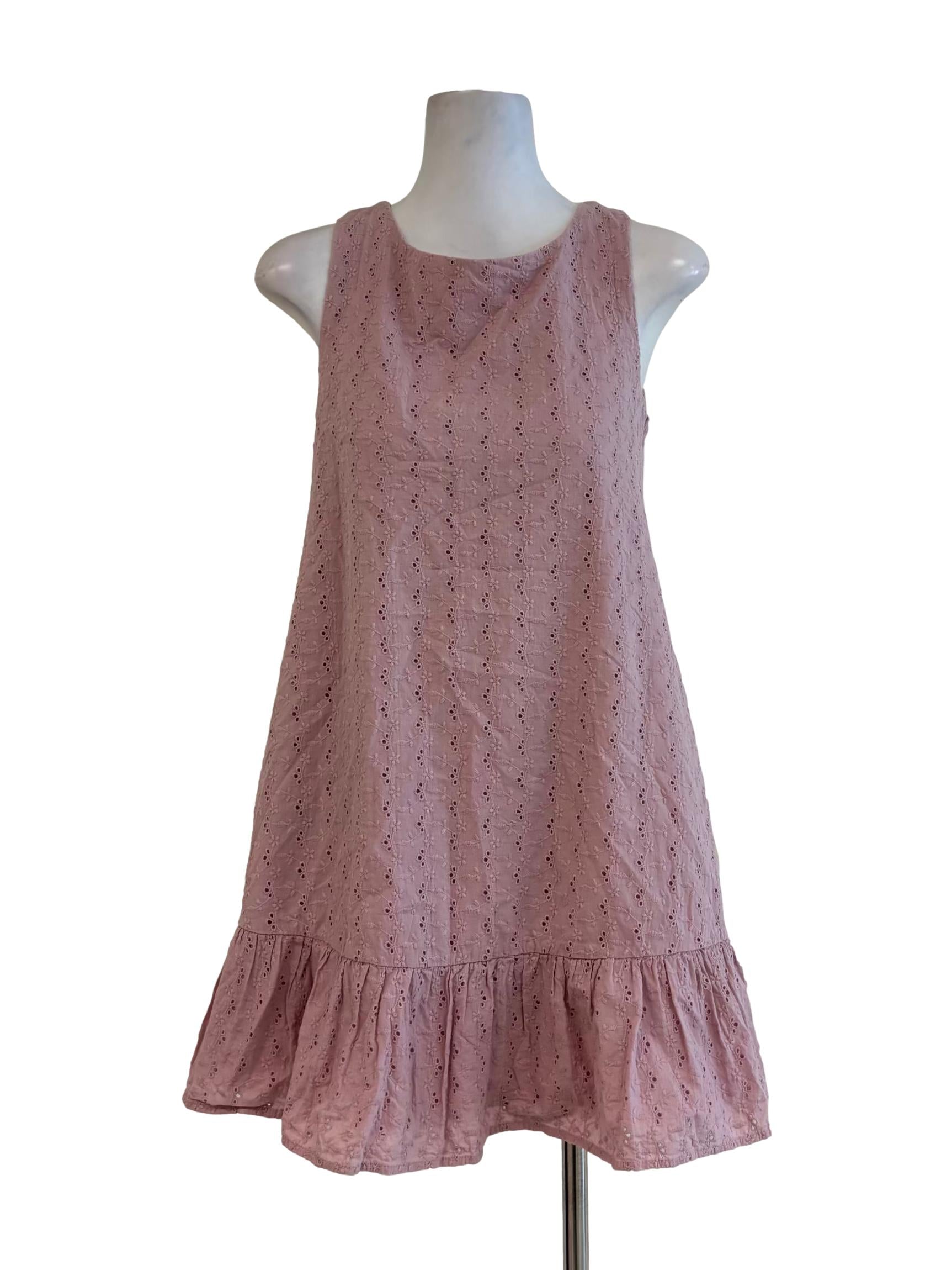 Blush Pink Sleeveless Embroidered Cotton Dress