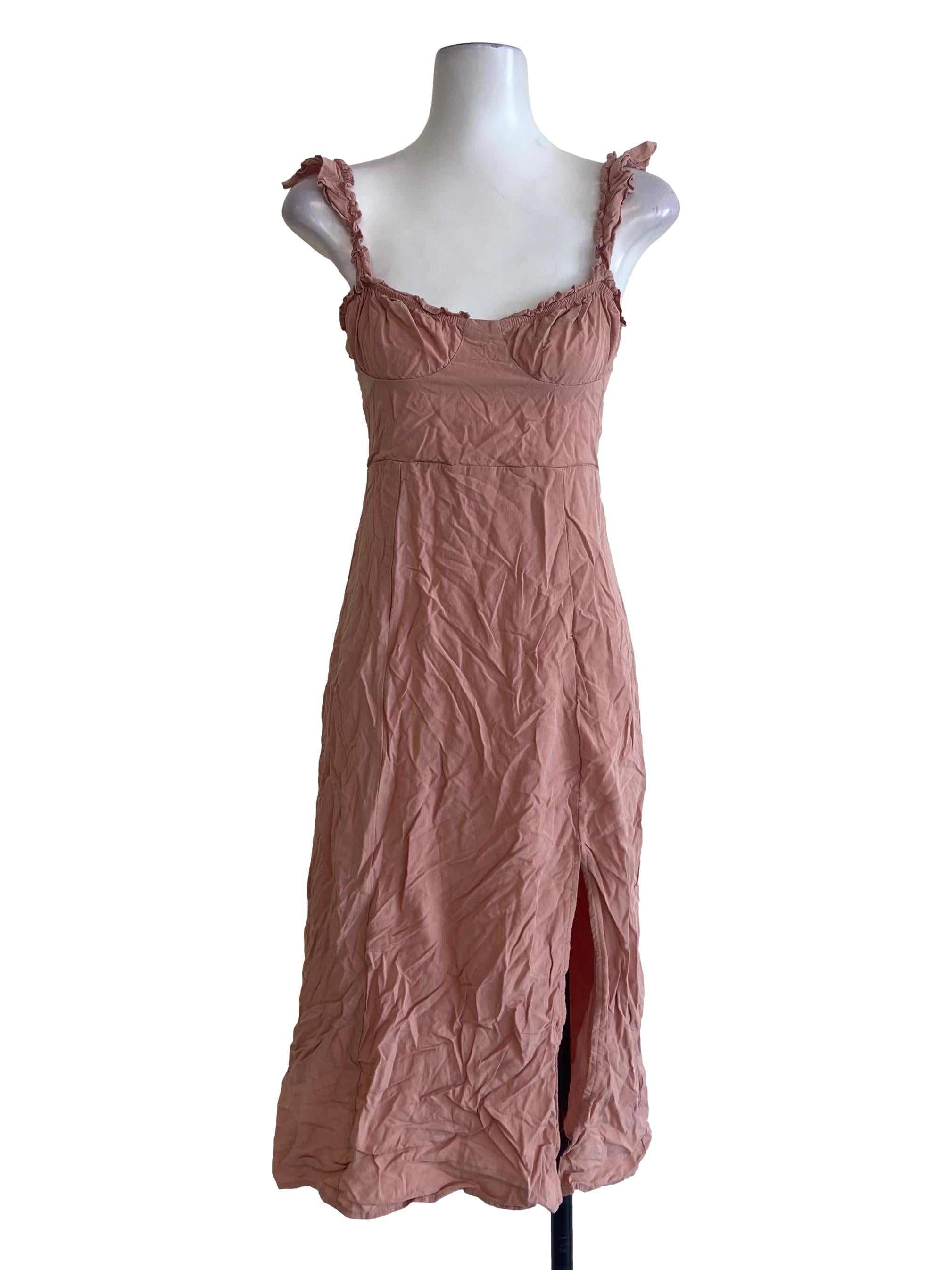 Salmon Pink Sleeveless Slit Apron Dress