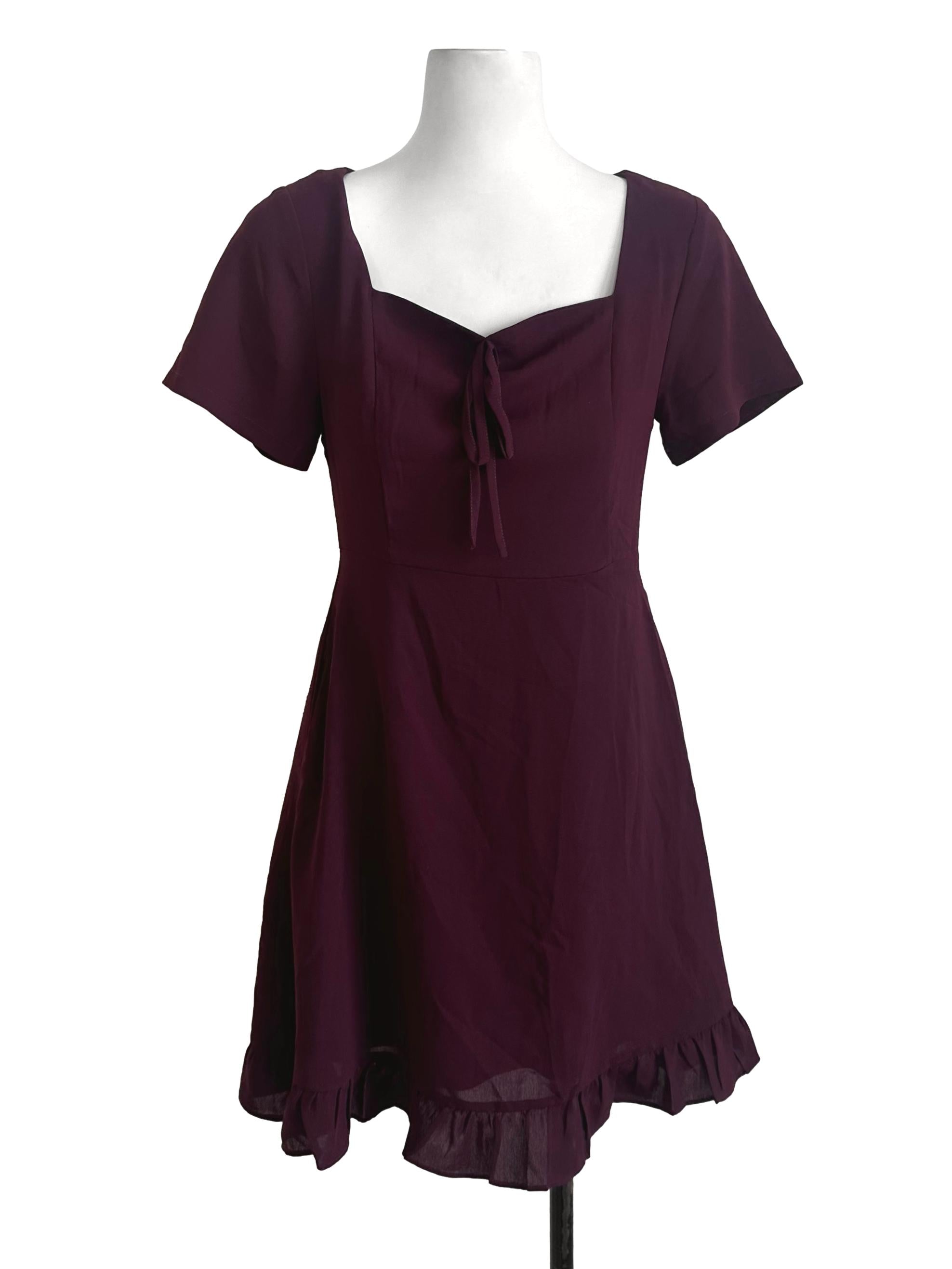 Plum Purple Plain Ruffle Dress