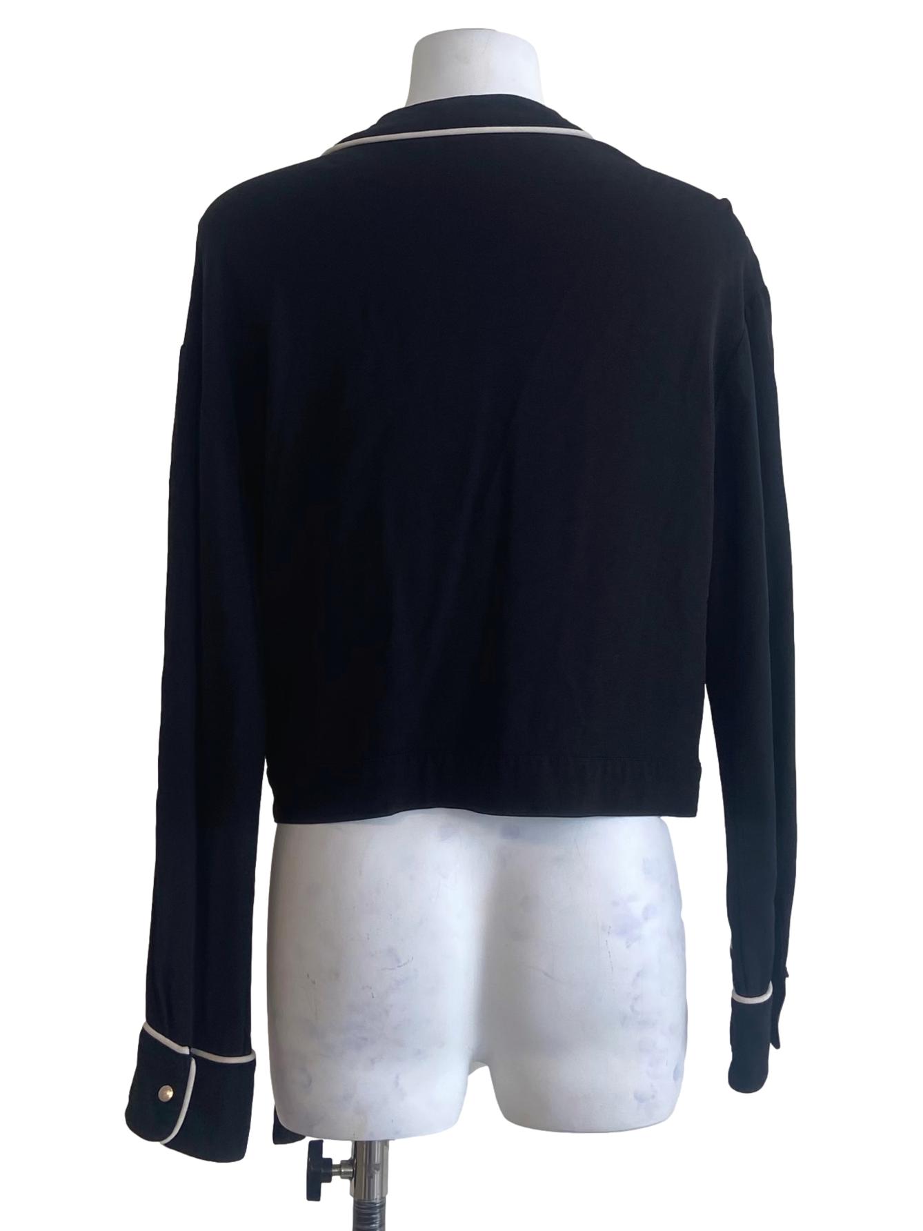 Black V-Neck Asymmetric Button Blouse