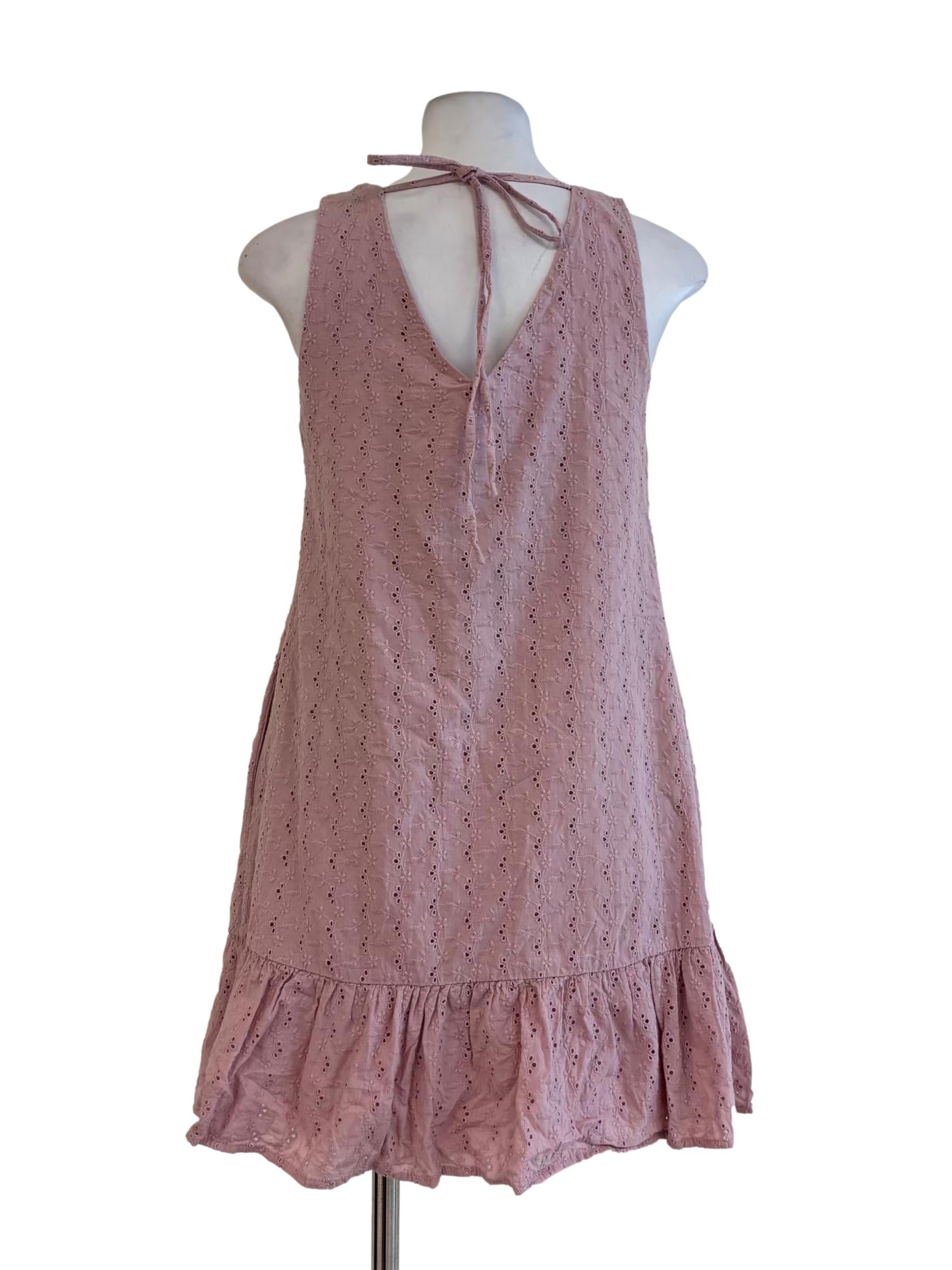 Blush Pink Sleeveless Embroidered Cotton Dress