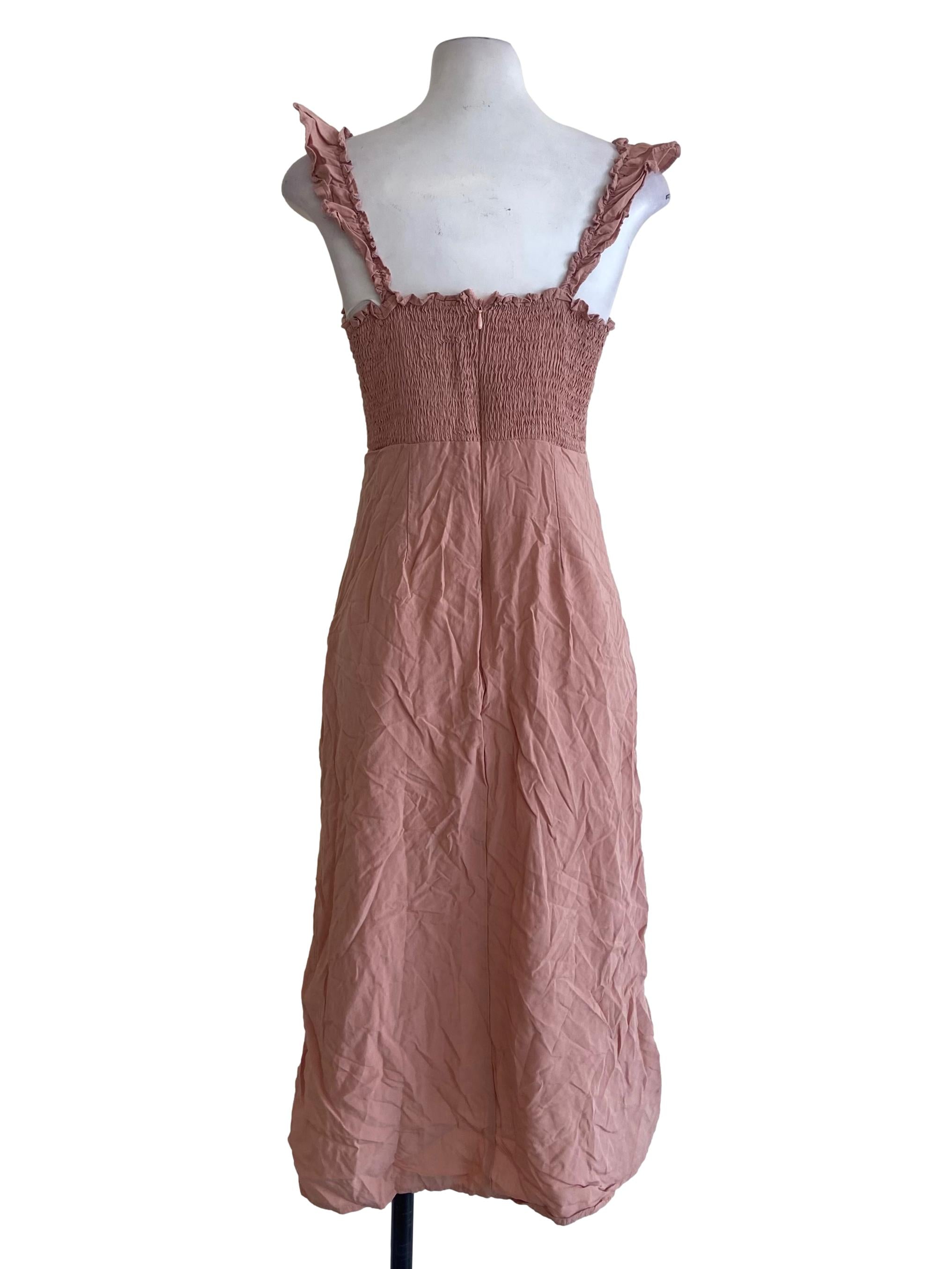 Salmon Pink Sleeveless Slit Apron Dress