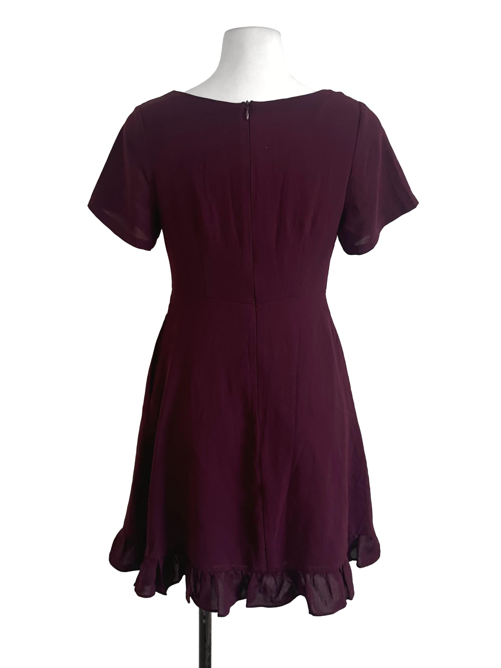 Plum Purple Plain Ruffle Dress