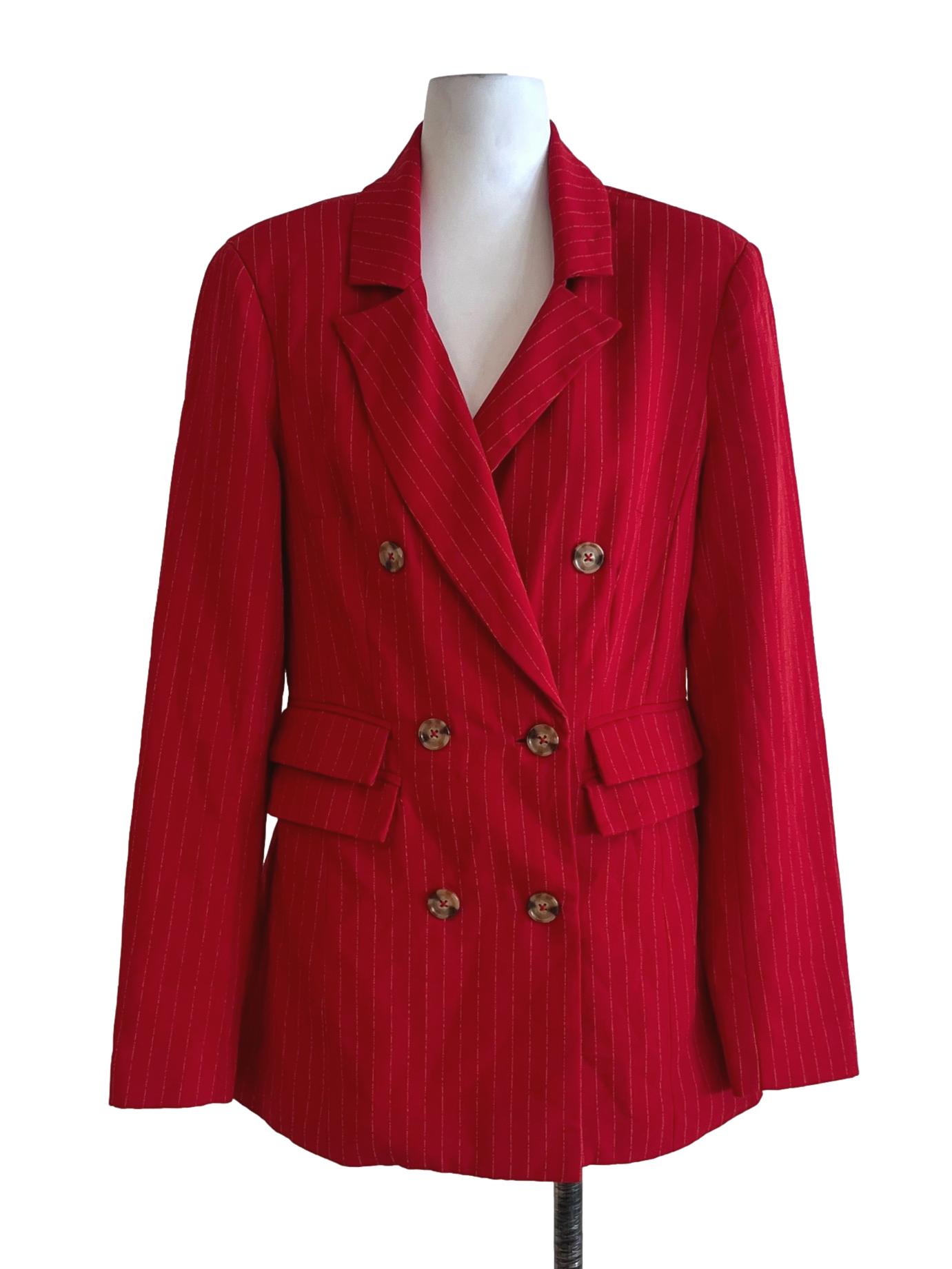 Crimson Red Wing Collar Double-Breasted Blazer