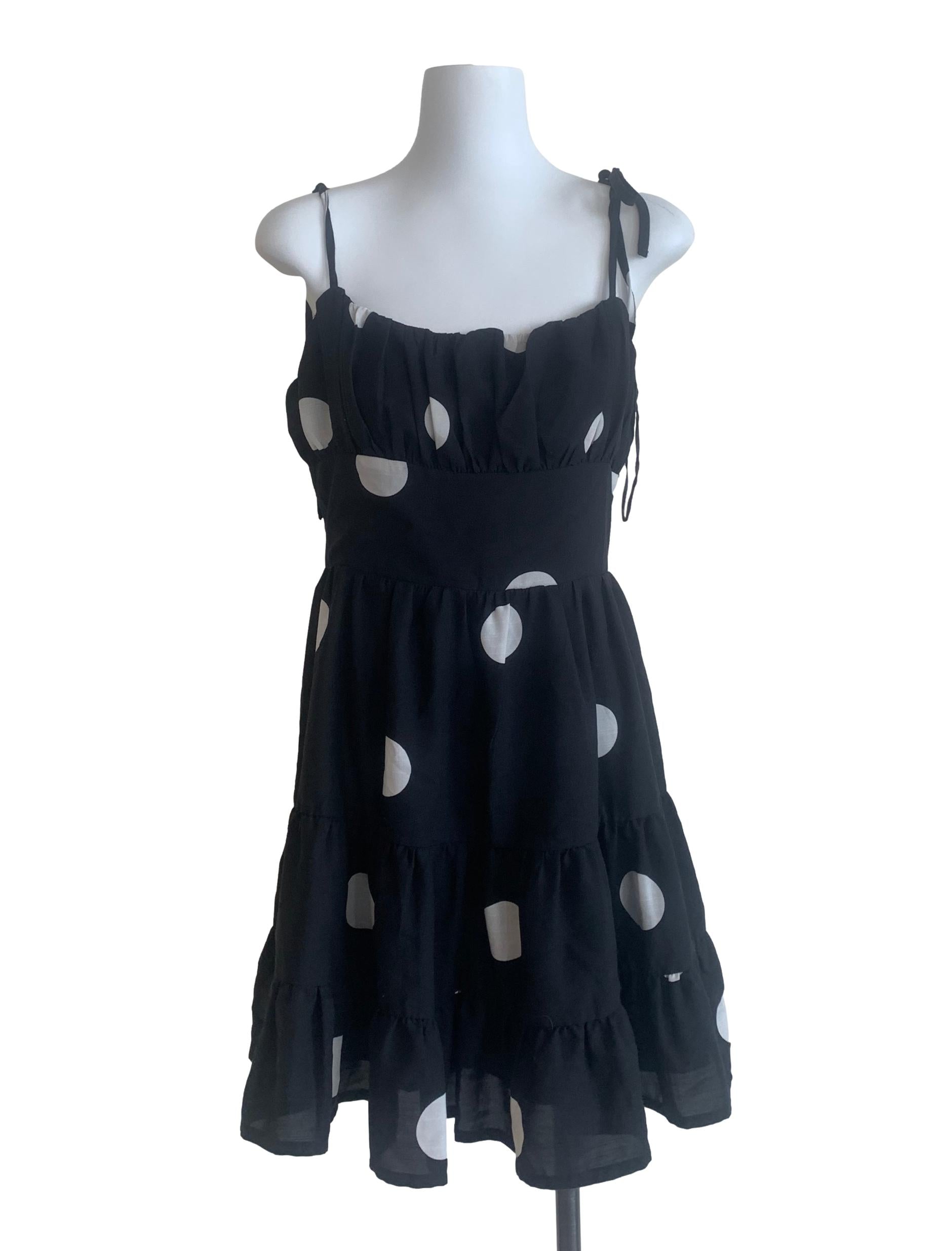 Black Polka Dot Pattern Tiered Dress