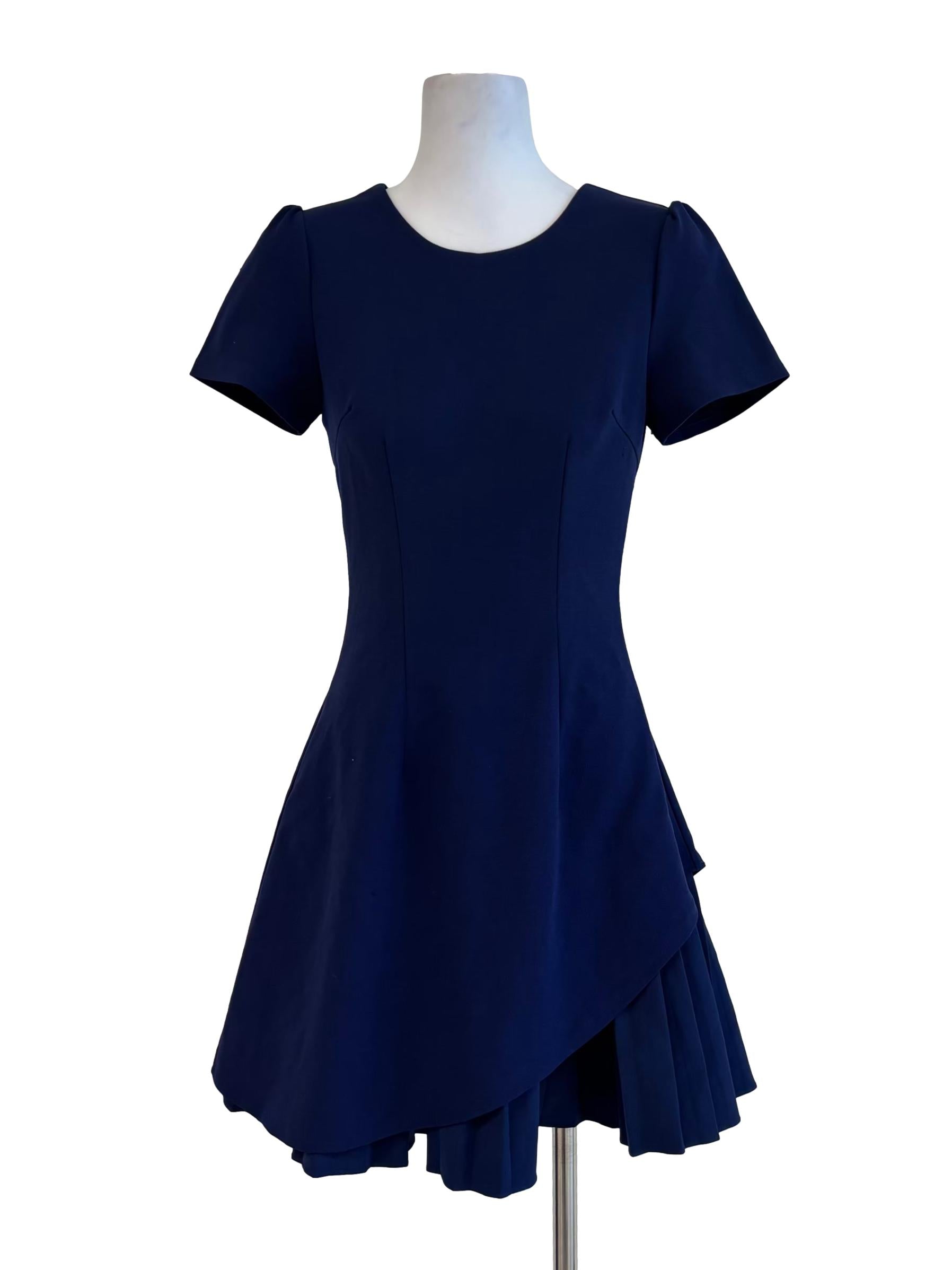 Navy Blue Short Sleeve Layered A-Line Dress