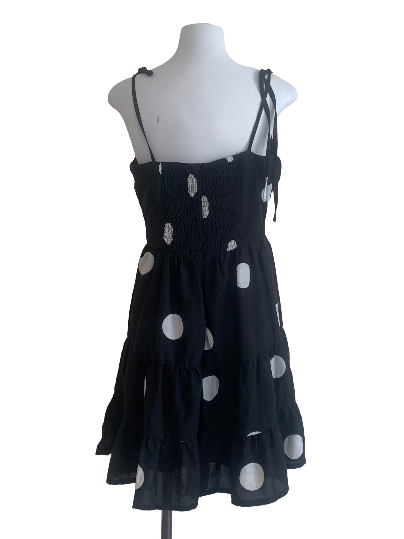 Black Polka Dot Pattern Tiered Dress