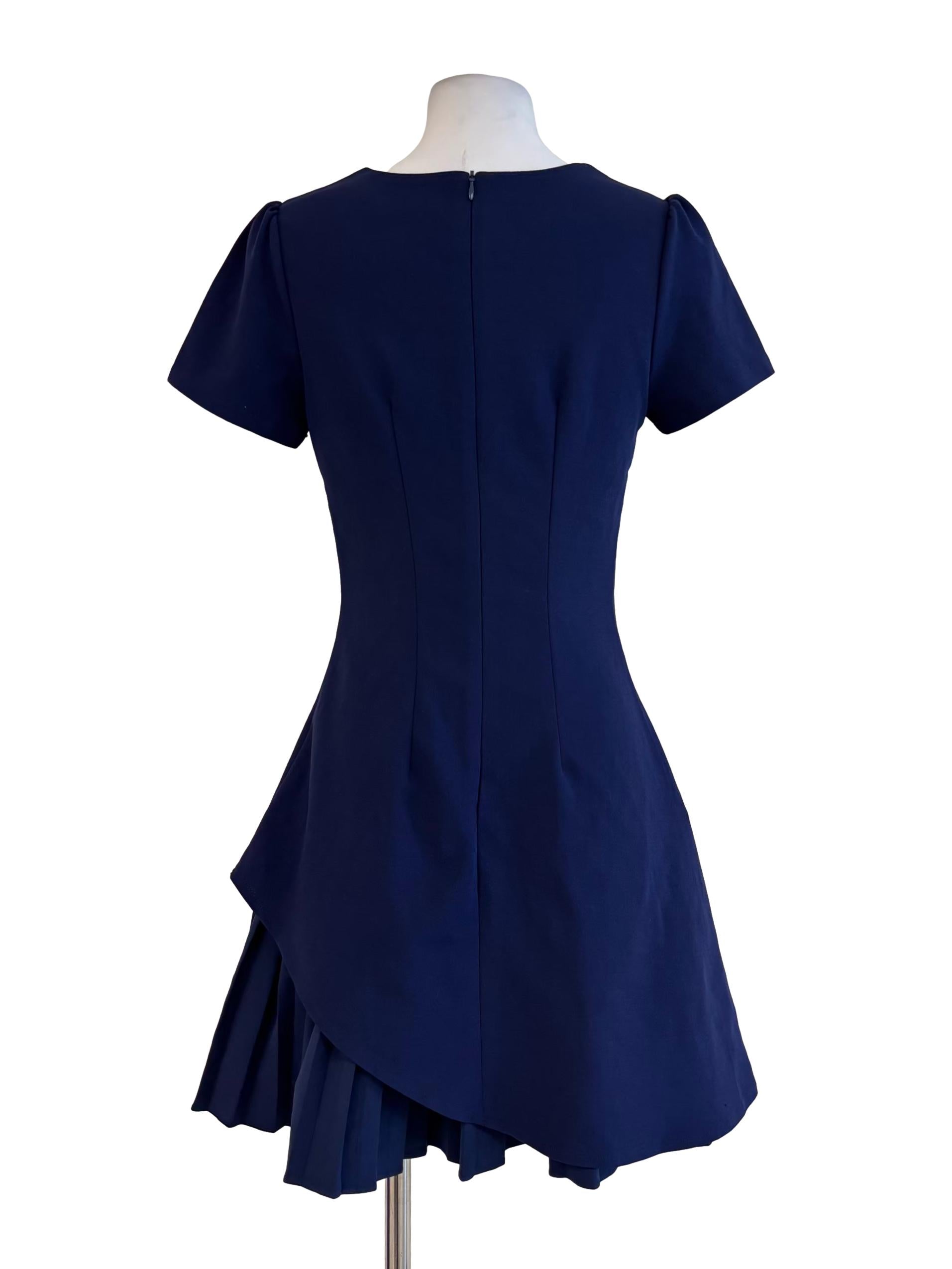 Navy Blue Short Sleeve Layered A-Line Dress