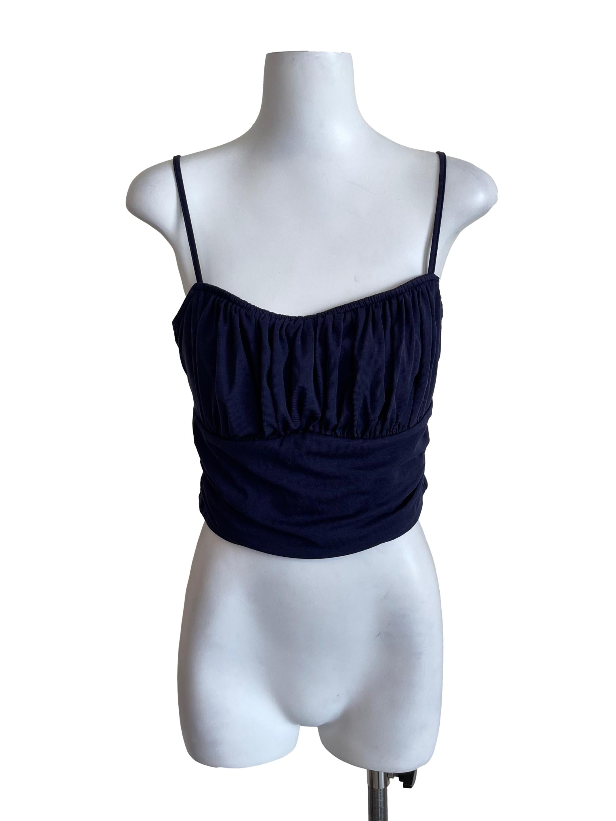 Navy Draped Milkmaid Crop Top
