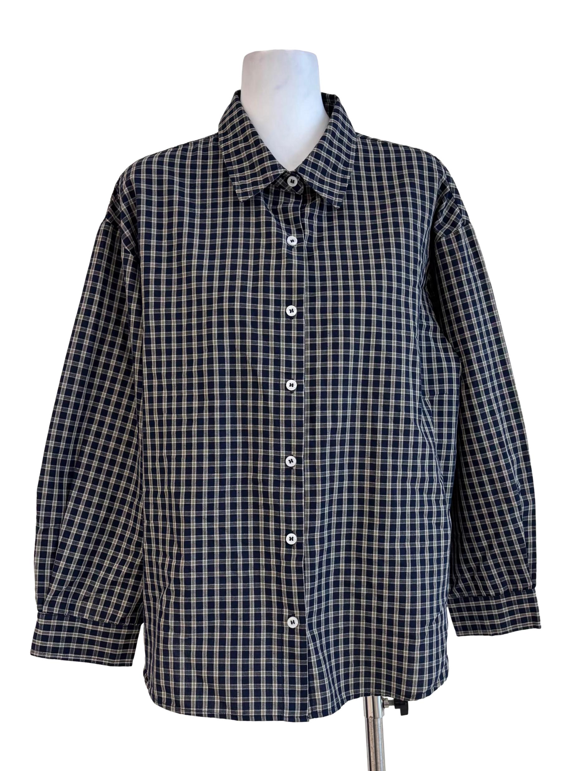 Blue Black Long Sleeve Buttoned Plaid Shirt