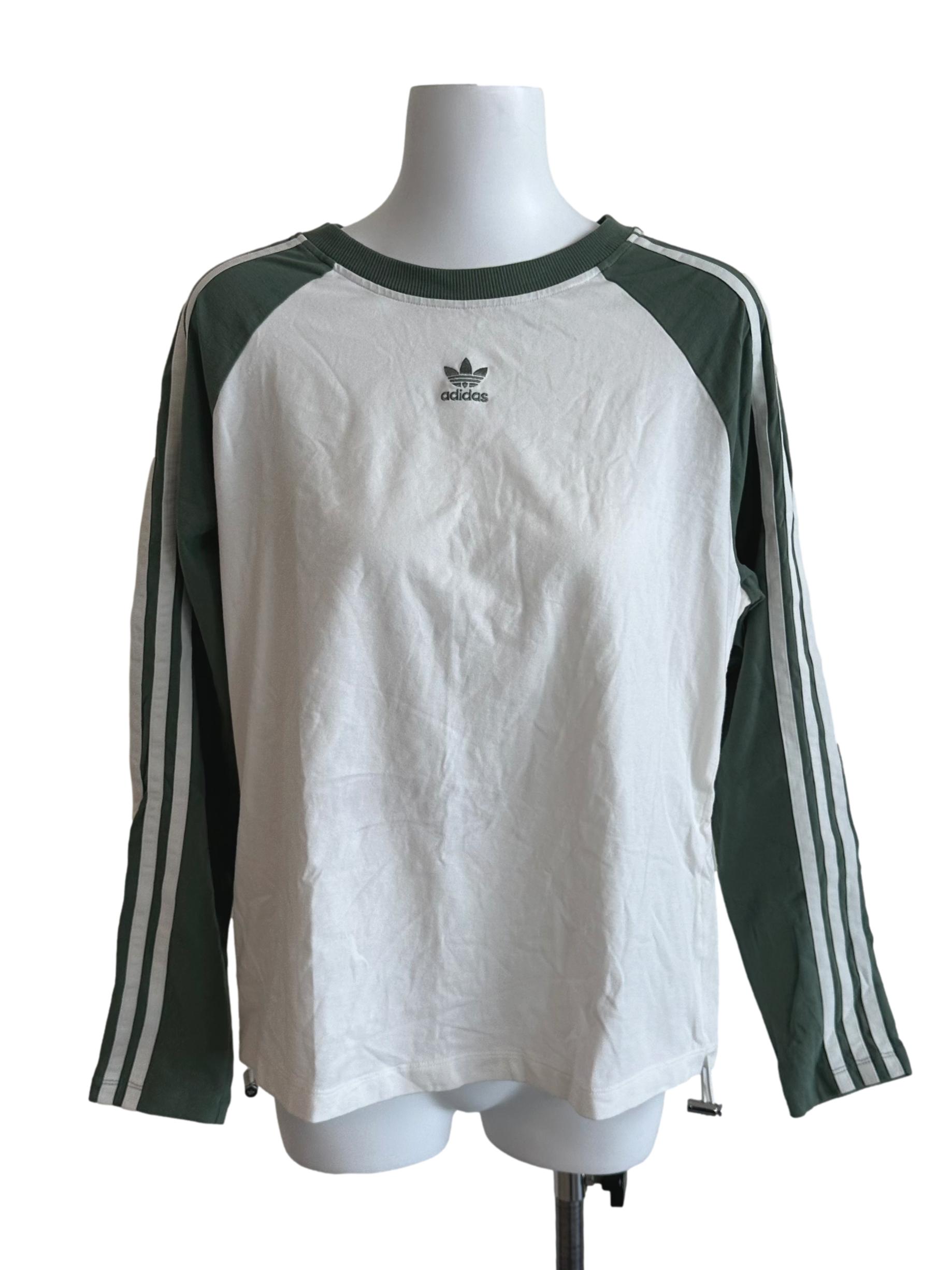 White Green Stripe Long Sleeve Top