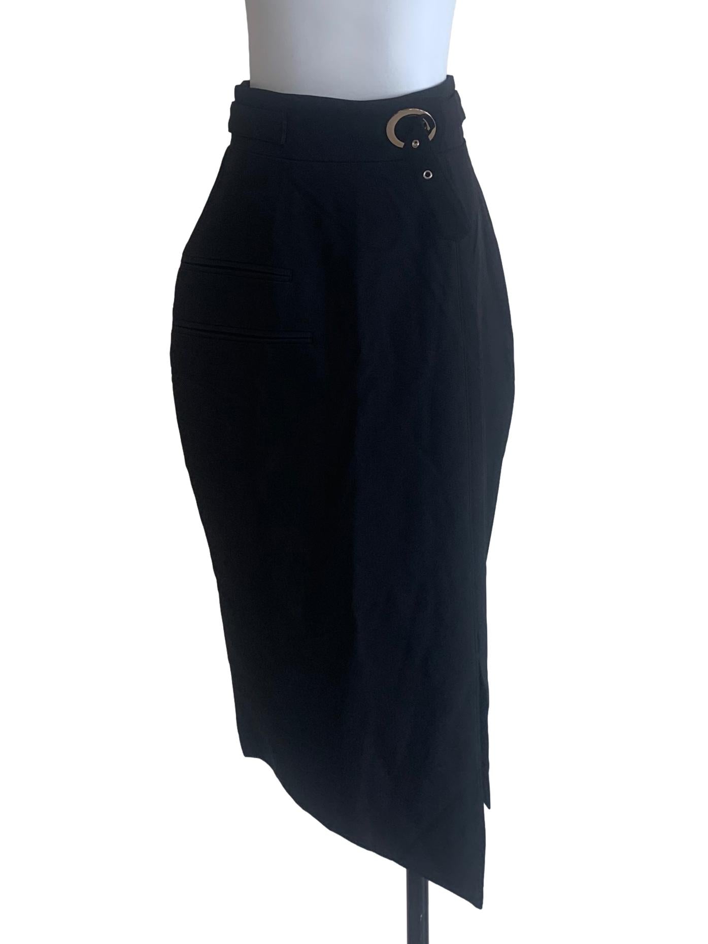 Black Asymmetric Belted Skirt